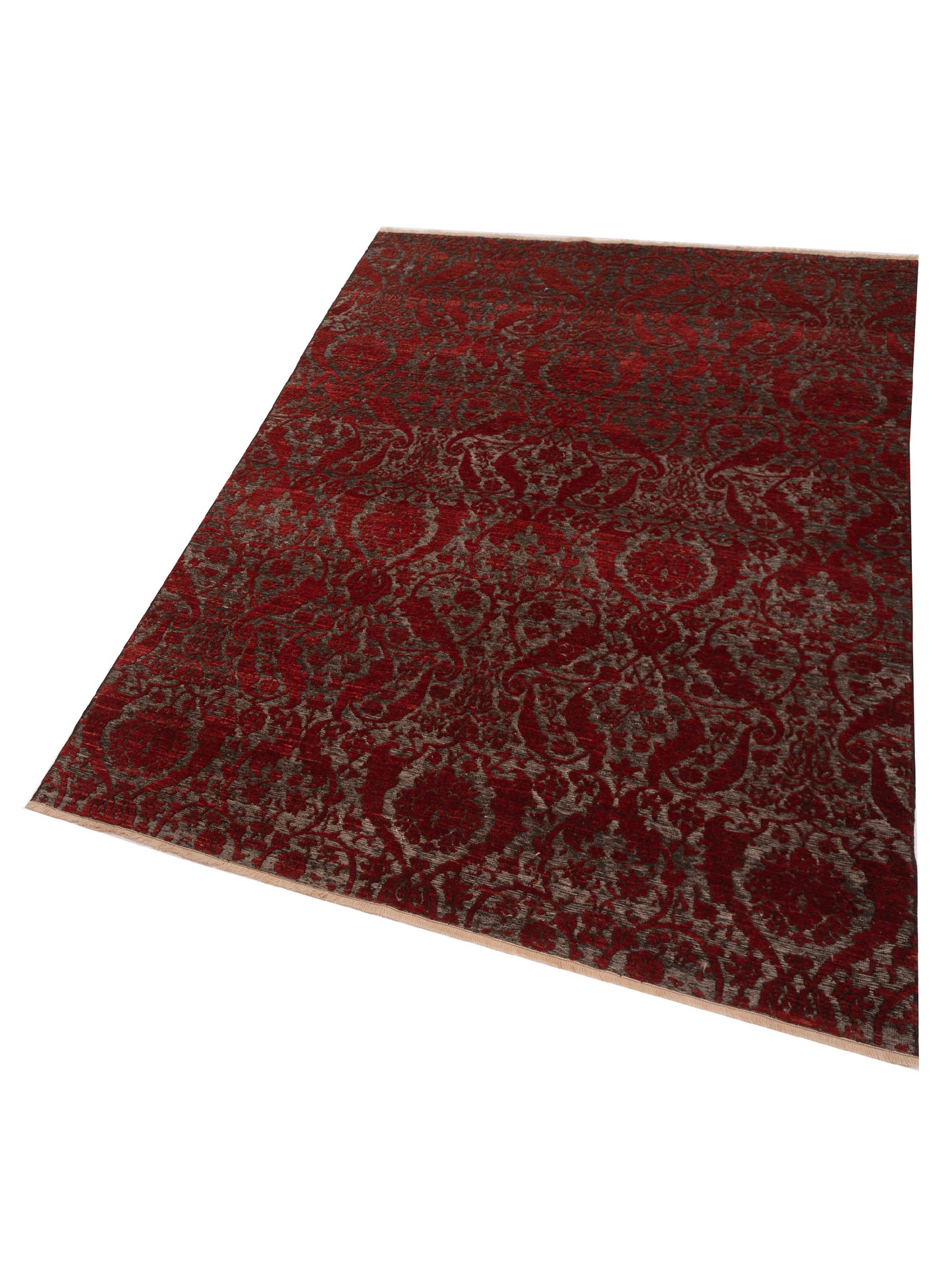 Defne Orchid Charcoal Red 6.6x9.5 Hand Knotted Rug