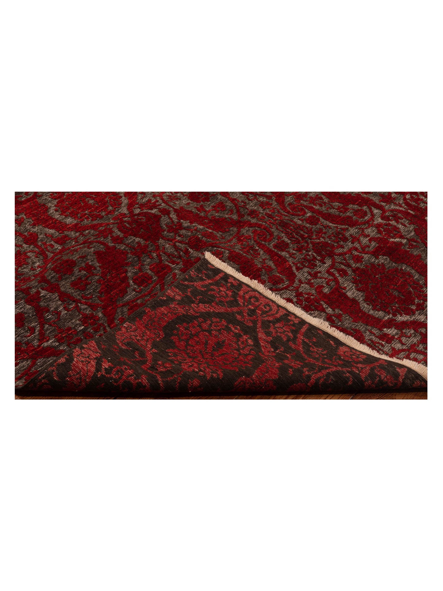 Defne Orchid Charcoal Red 6.6x9.5 Hand Knotted Rug
