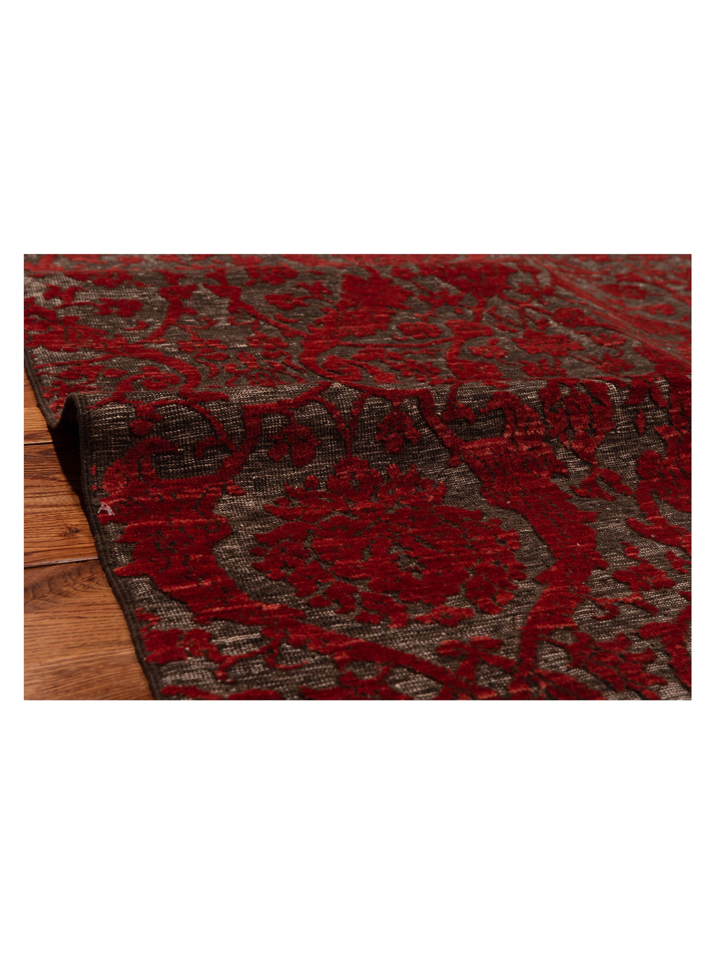 Defne Orchid Charcoal Red 6.6x9.5 Hand Knotted Rug