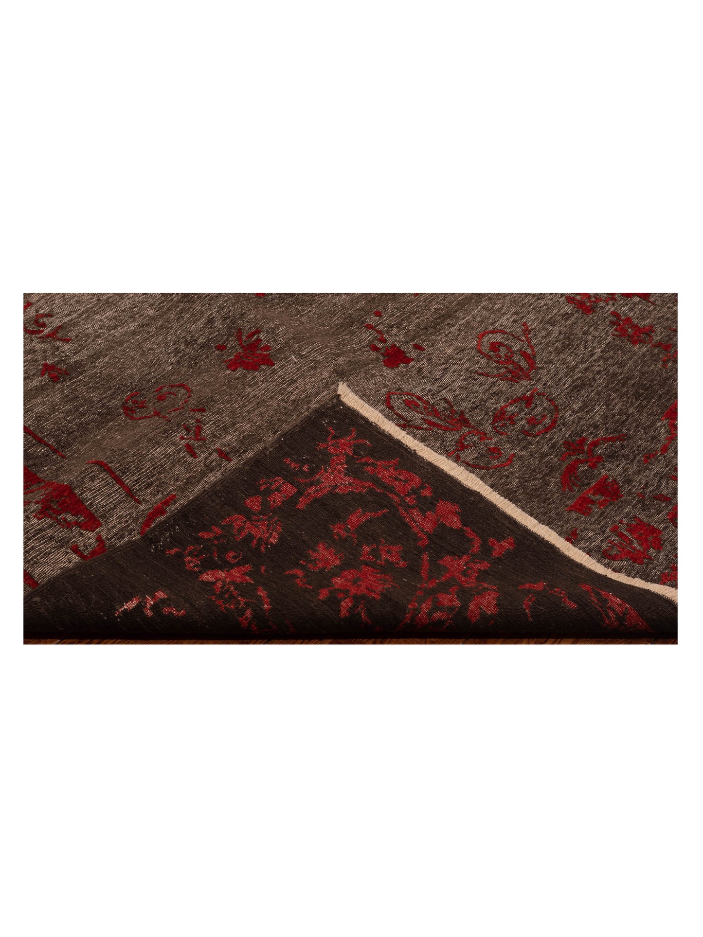 Defne Magnolia Charcoal Red 6.5x9.5 Hand Knotted Rug