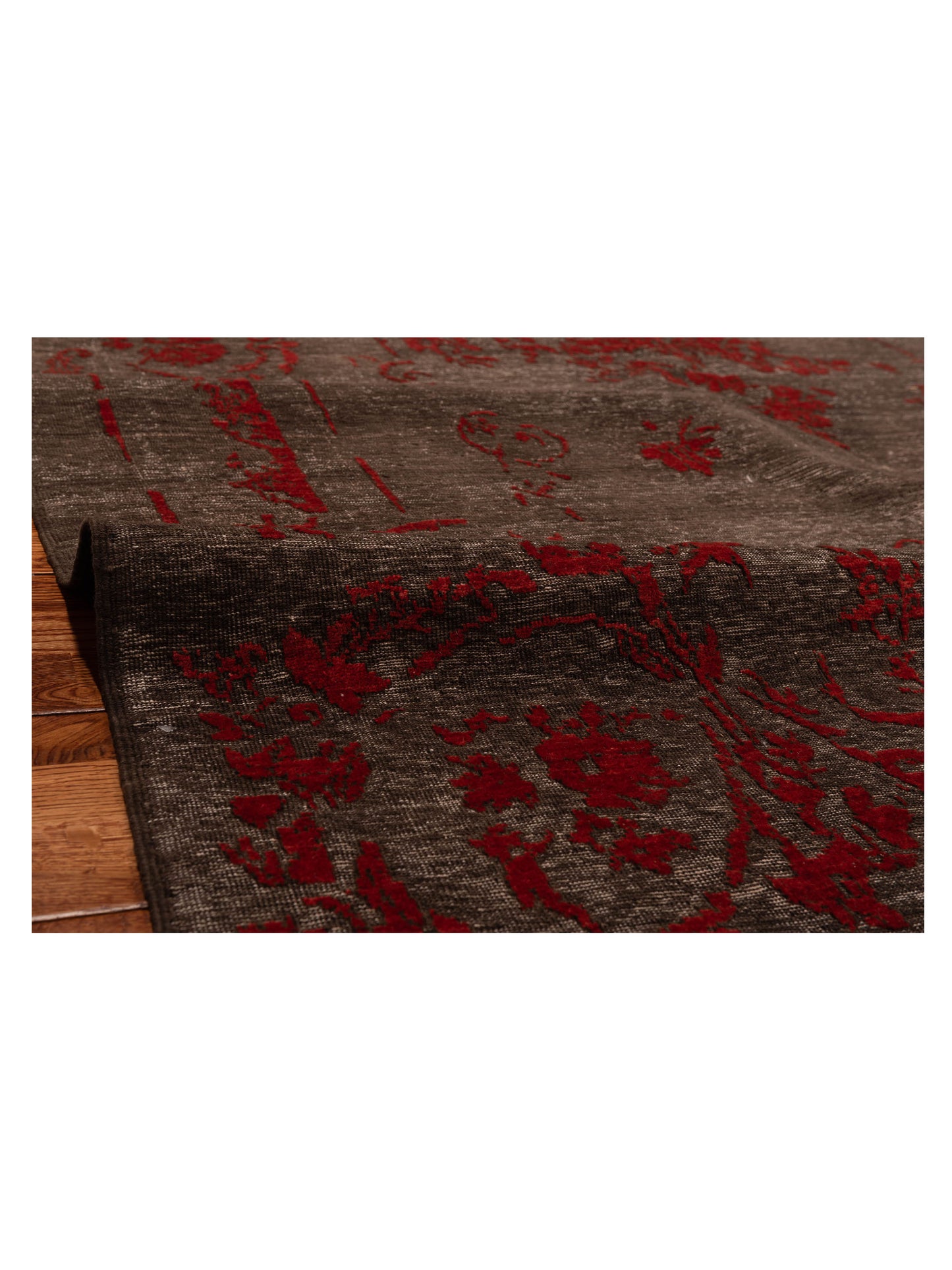 Defne Magnolia Charcoal Red 6.5x9.5 Hand Knotted Rug