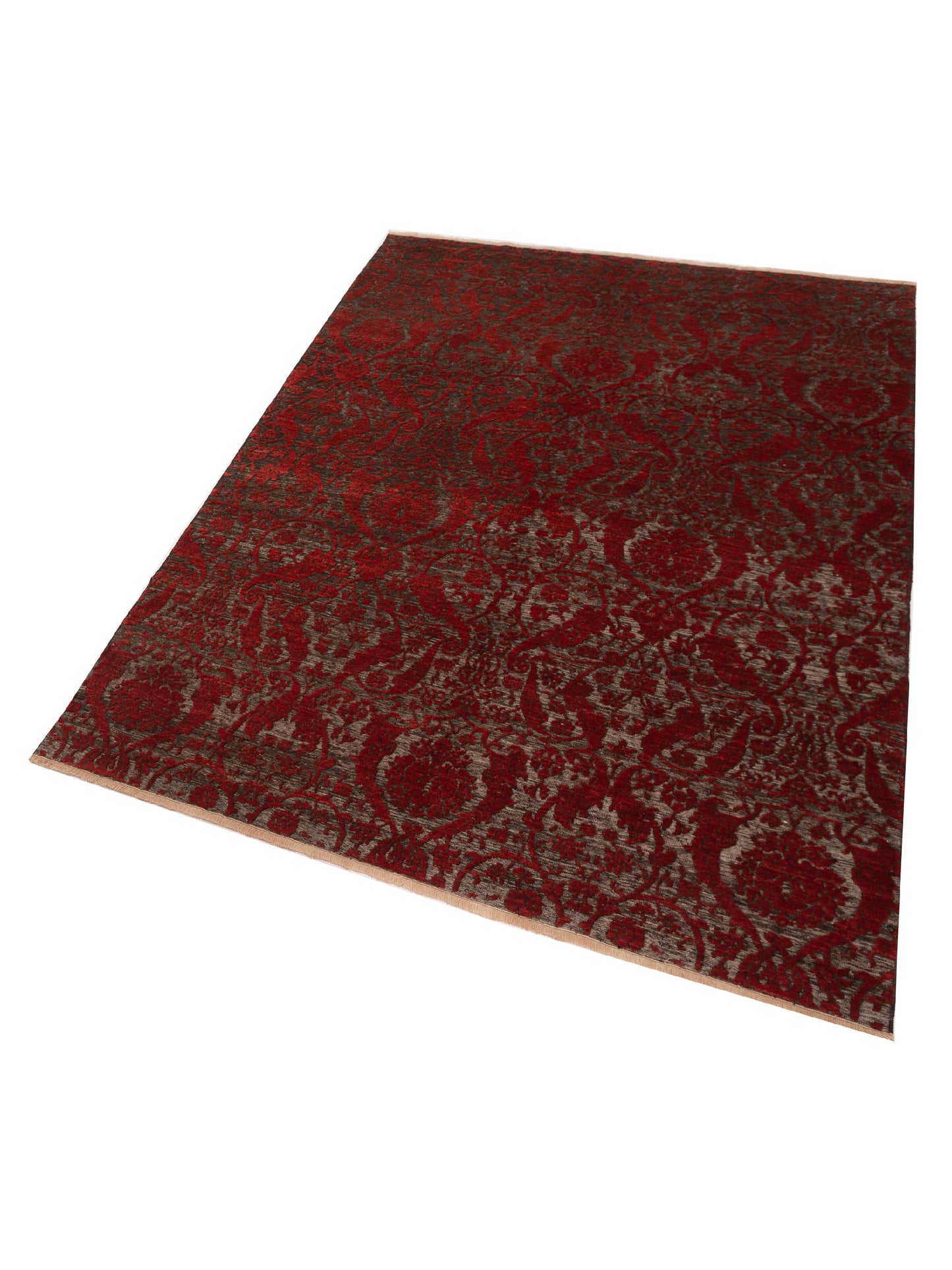 Defne Orchid Charcoal Red 6.7x8.11 Hand Knotted Rug