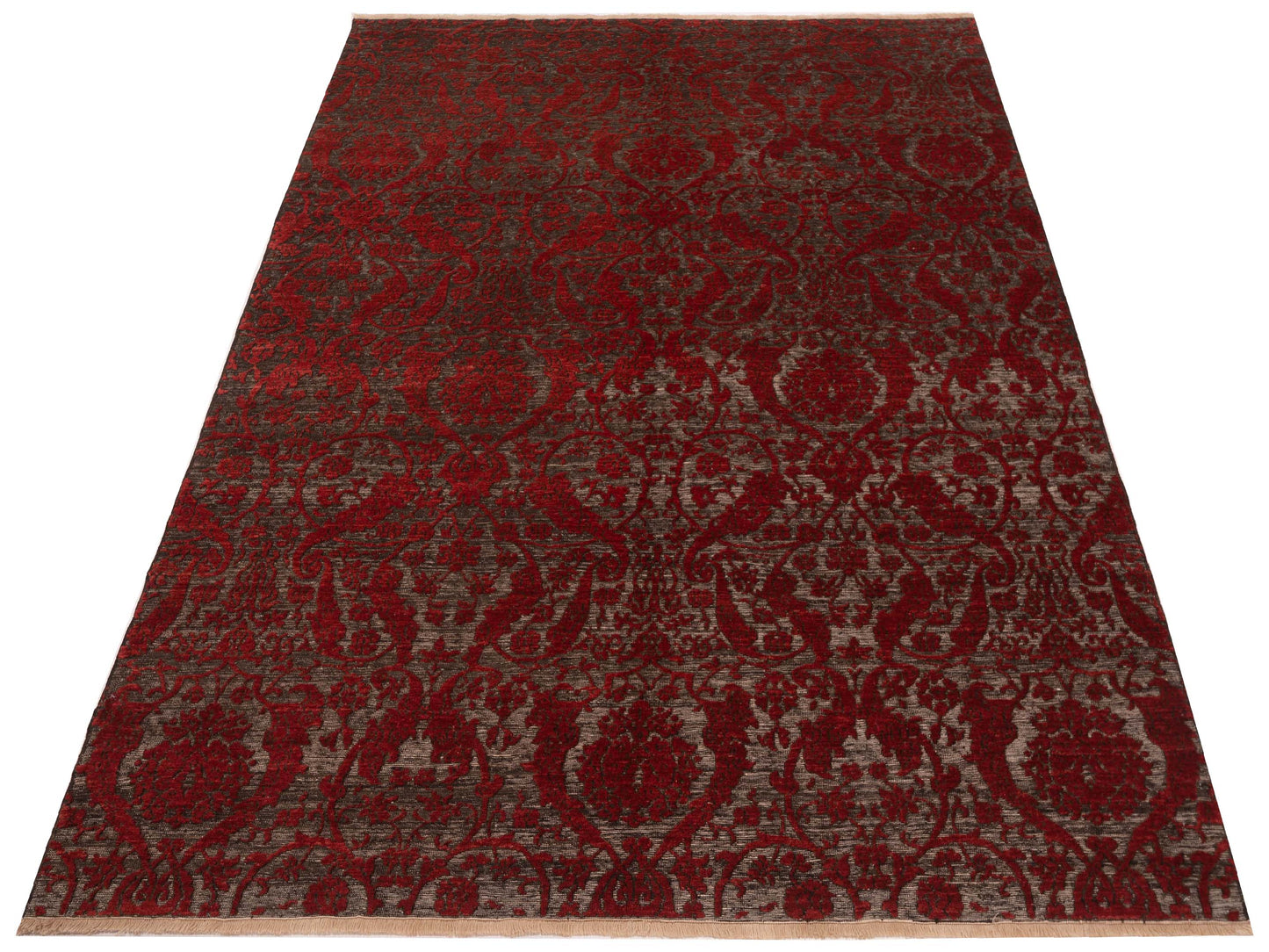 Defne Orchid Charcoal Red 6.7x8.11 Hand Knotted Rug