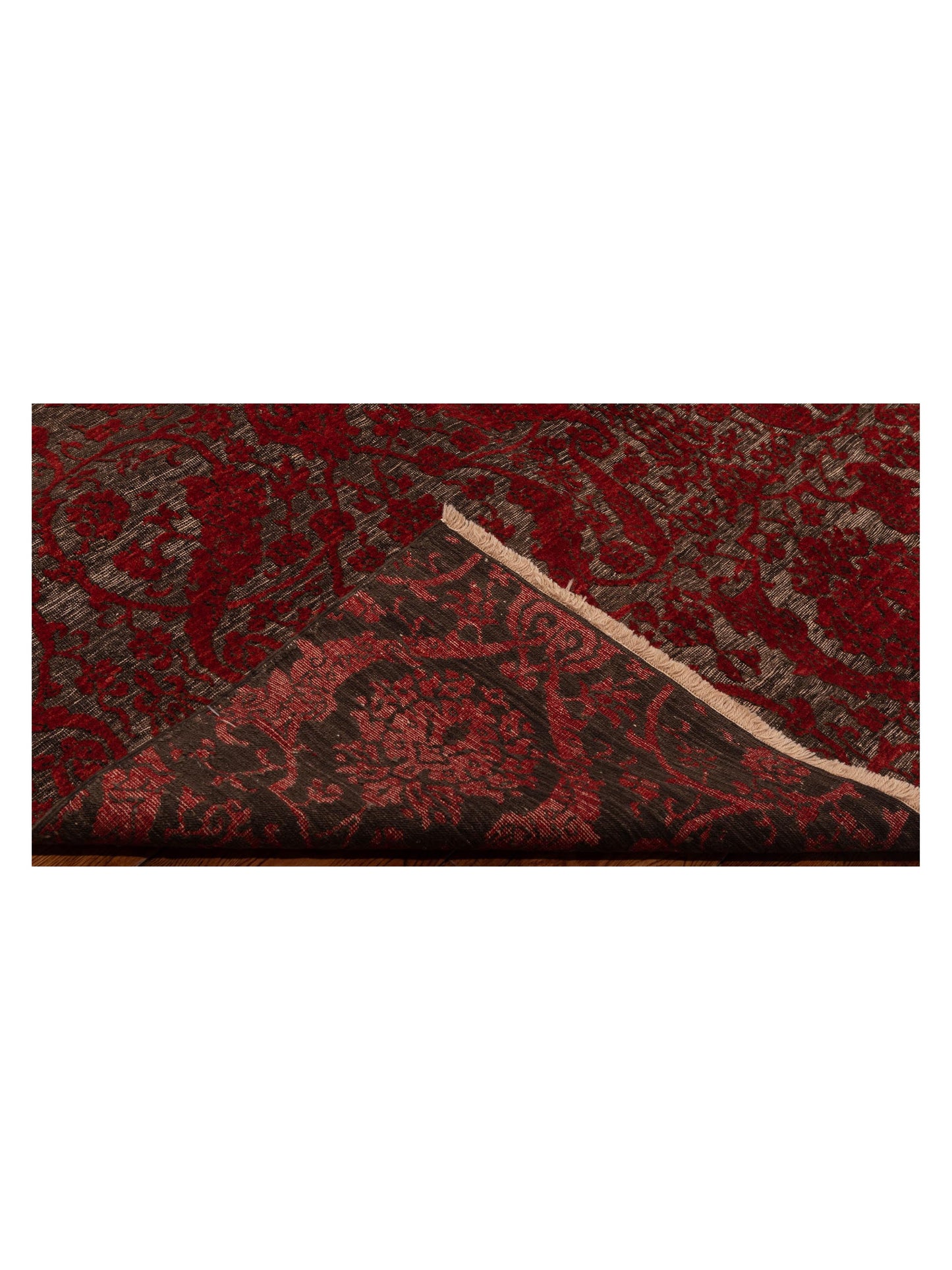 Defne Orchid Charcoal Red 6.7x8.11 Hand Knotted Rug