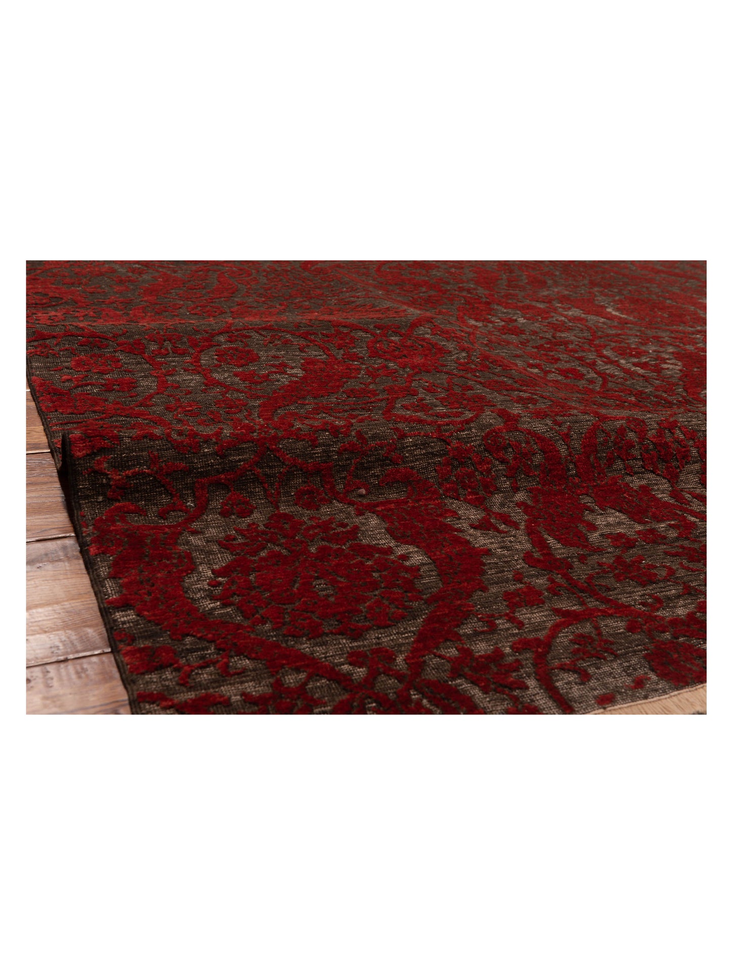 Defne Orchid Charcoal Red 6.7x8.11 Hand Knotted Rug