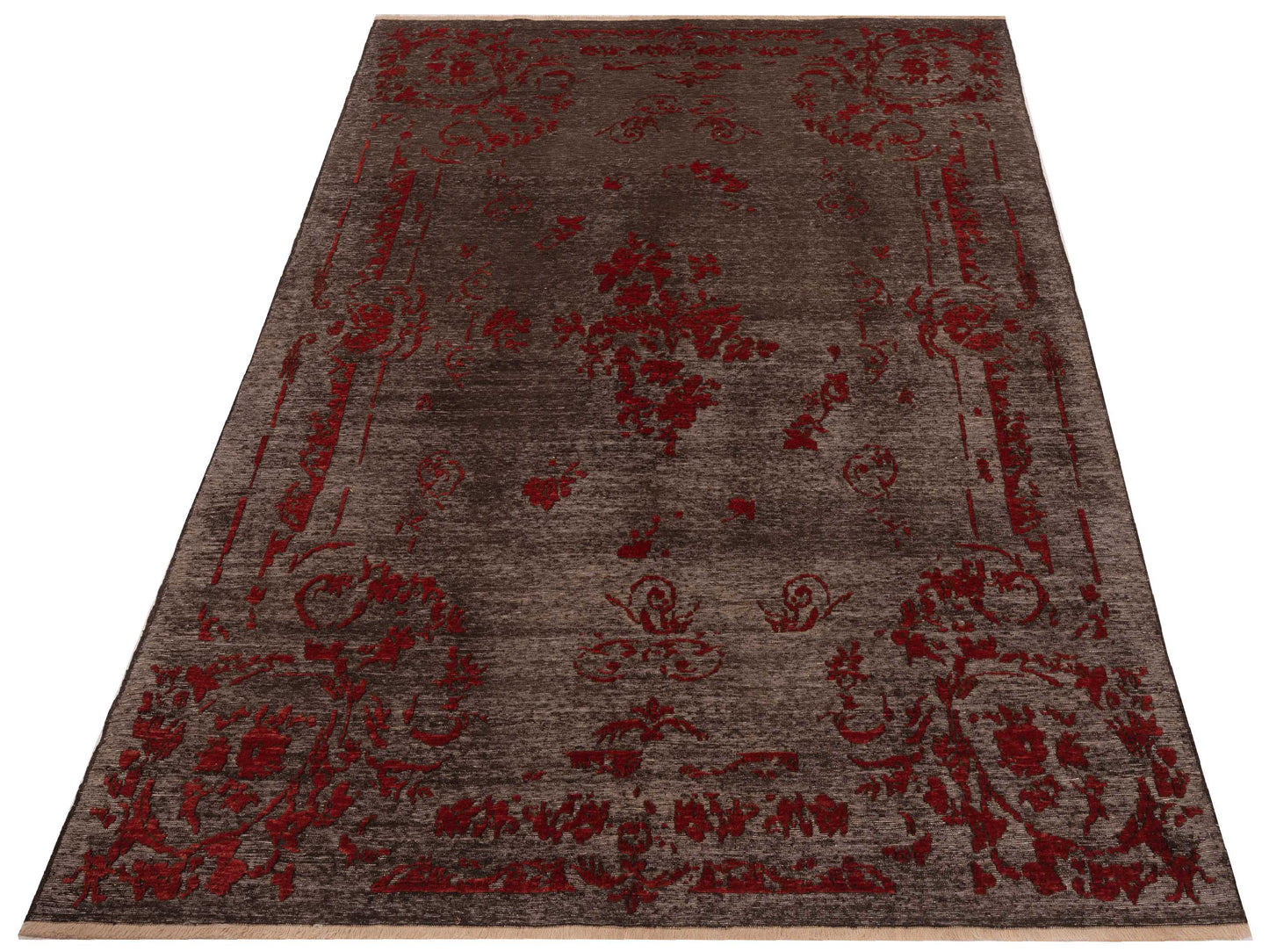 Defne Clove Charcoal Red 6.8x9 Hand Knotted Rug