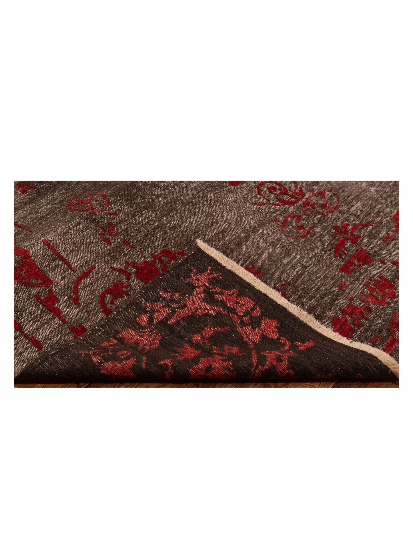 Defne Clove Charcoal Red 6.8x9 Hand Knotted Rug