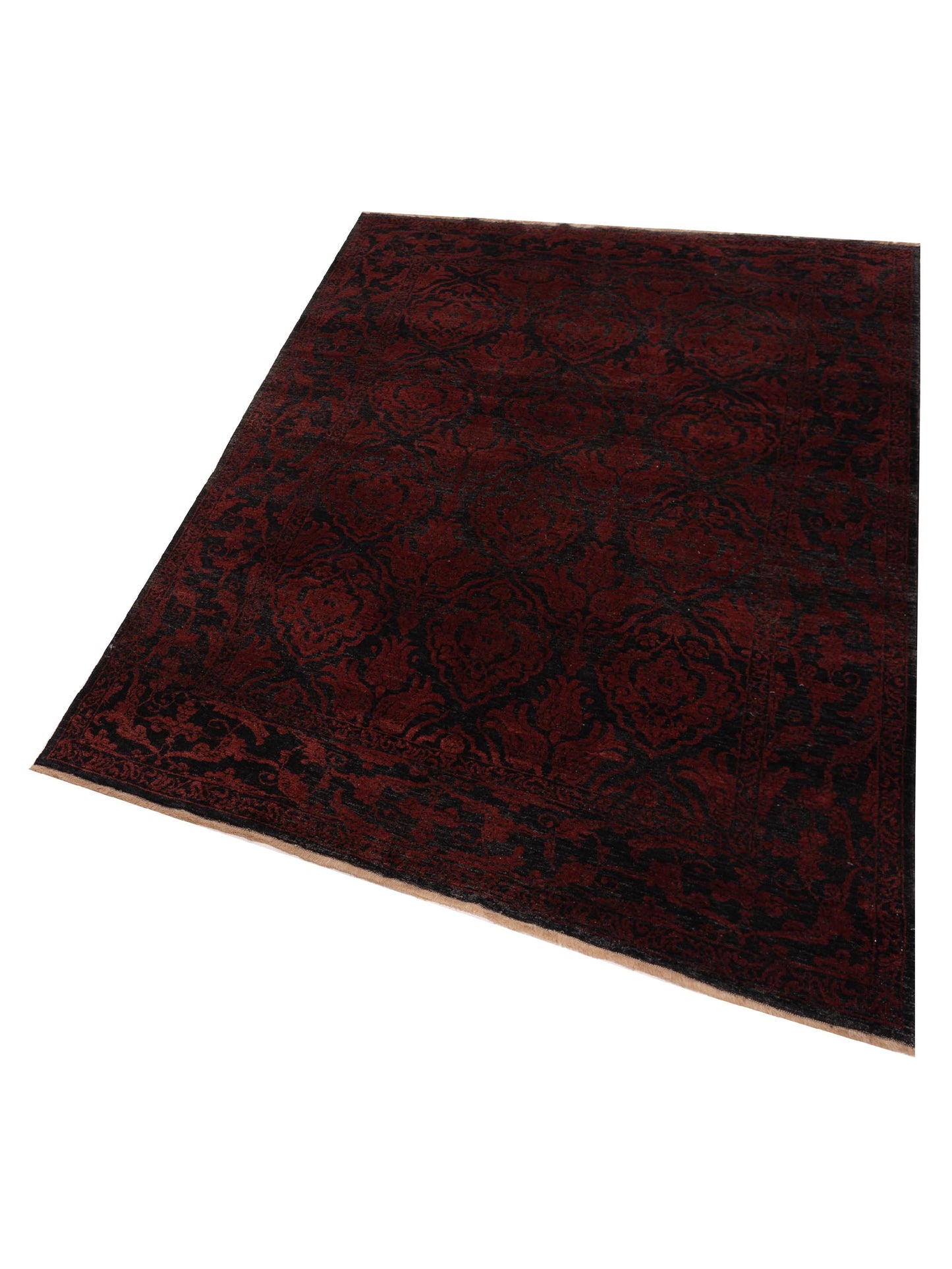 Defne Tulip Charcoal Red 6.4x8.6 Hand Knotted Rug