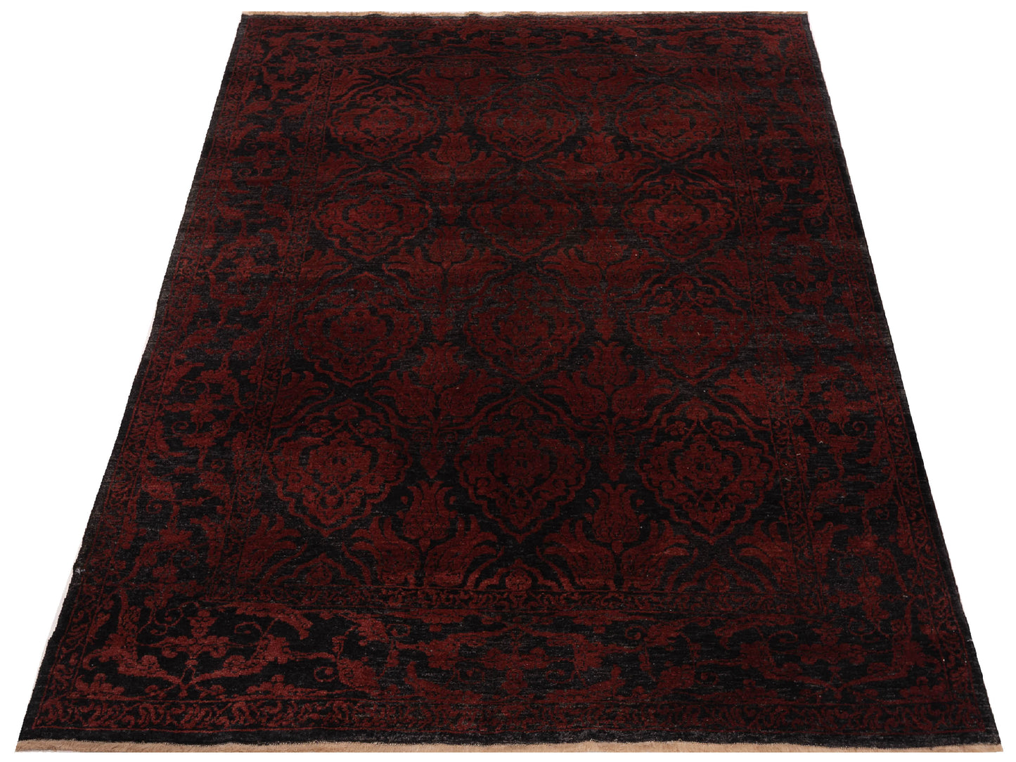 Defne Tulip Charcoal Red 6.4x8.6 Hand Knotted Rug