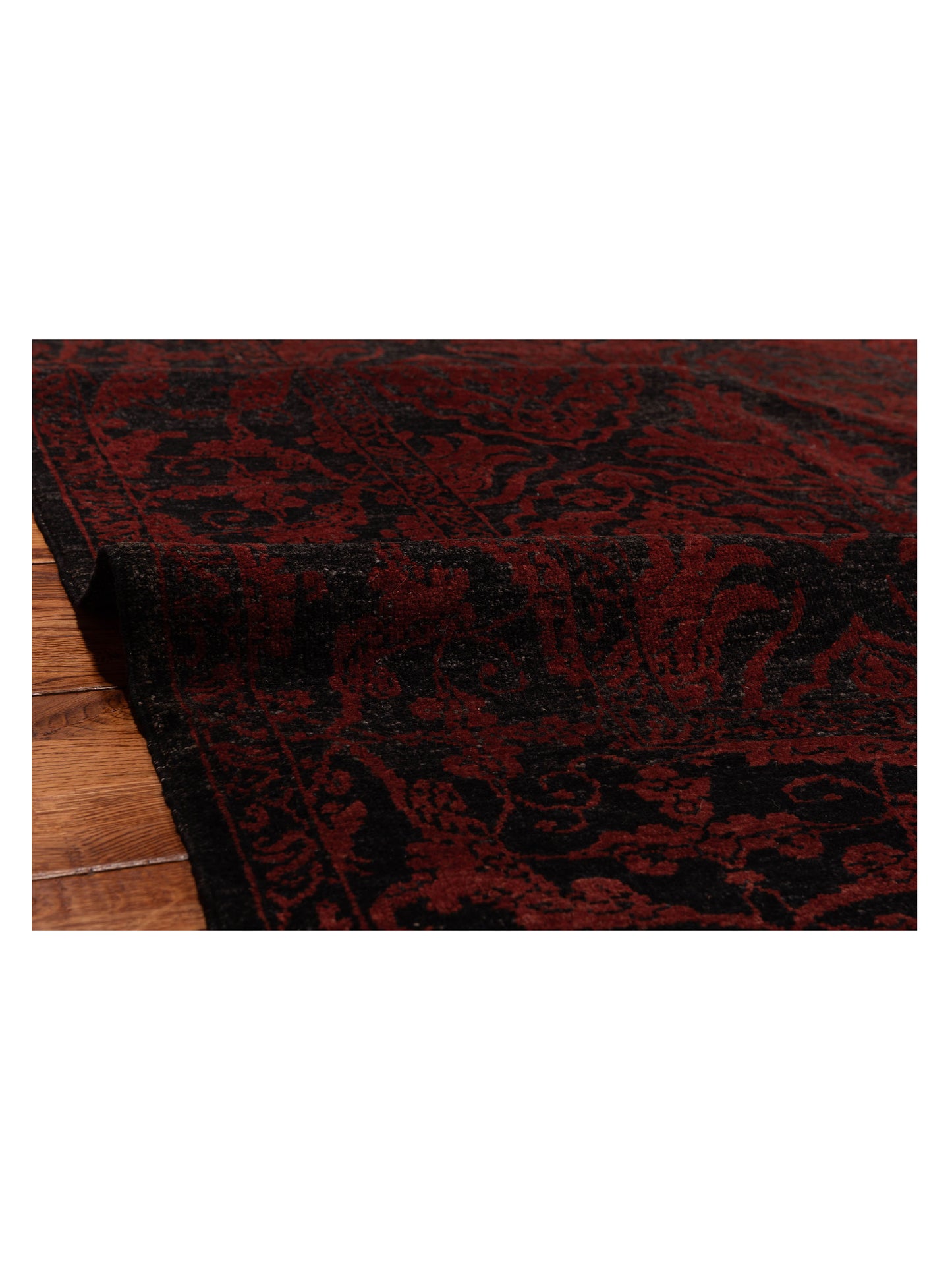 Defne Tulip Charcoal Red 6.4x8.6 Hand Knotted Rug