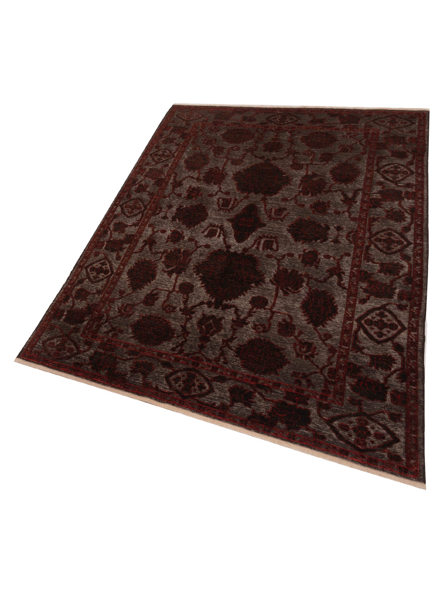 Defne Jade Charcoal Red 6.8x9.4 Hand Knotted Rug
