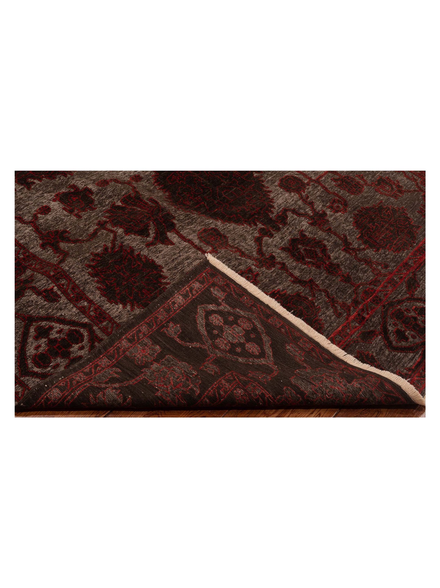 Defne Jade Charcoal Red 6.8x9.4 Hand Knotted Rug