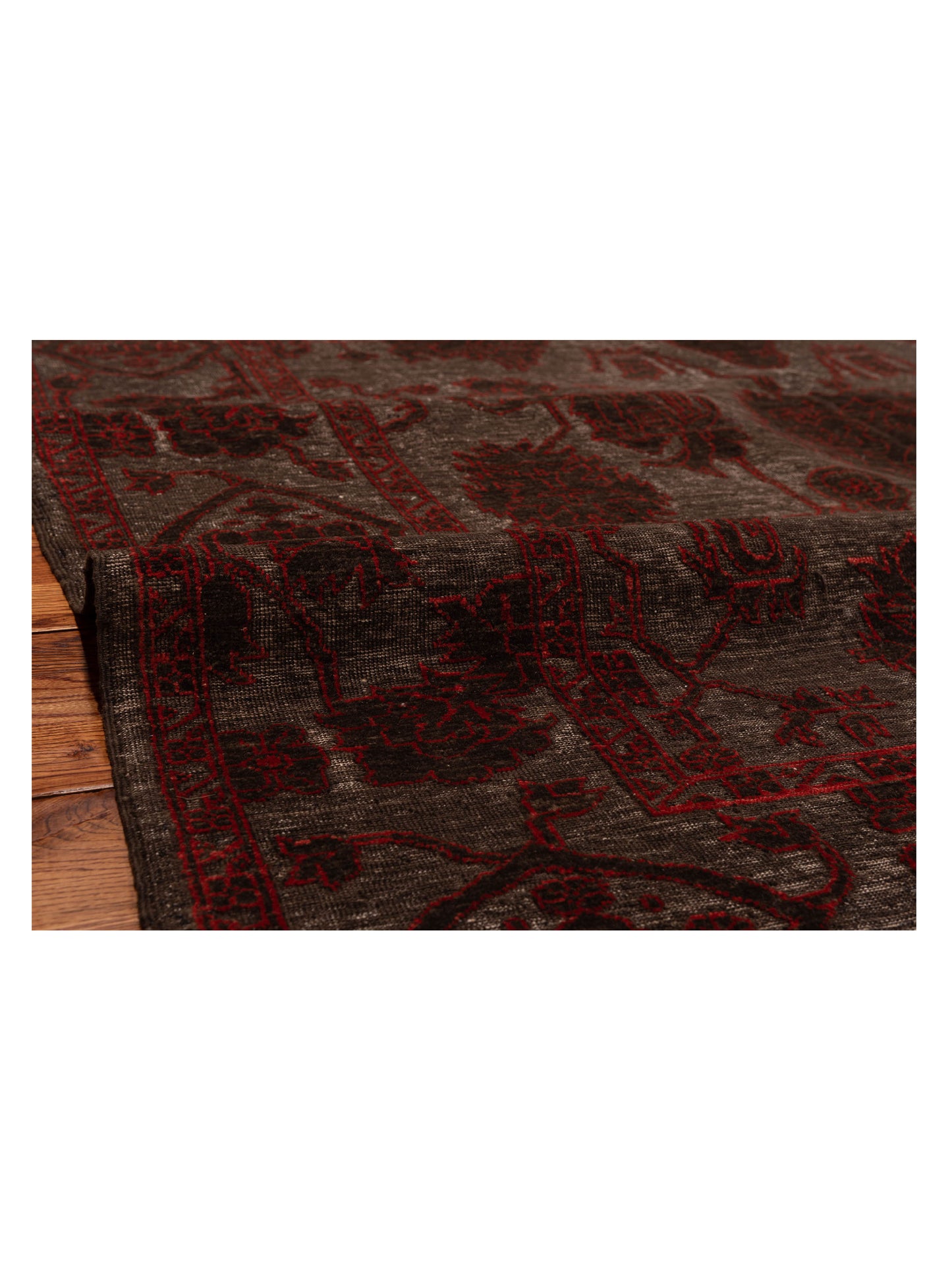 Defne Jade Charcoal Red 6.8x9.4 Hand Knotted Rug