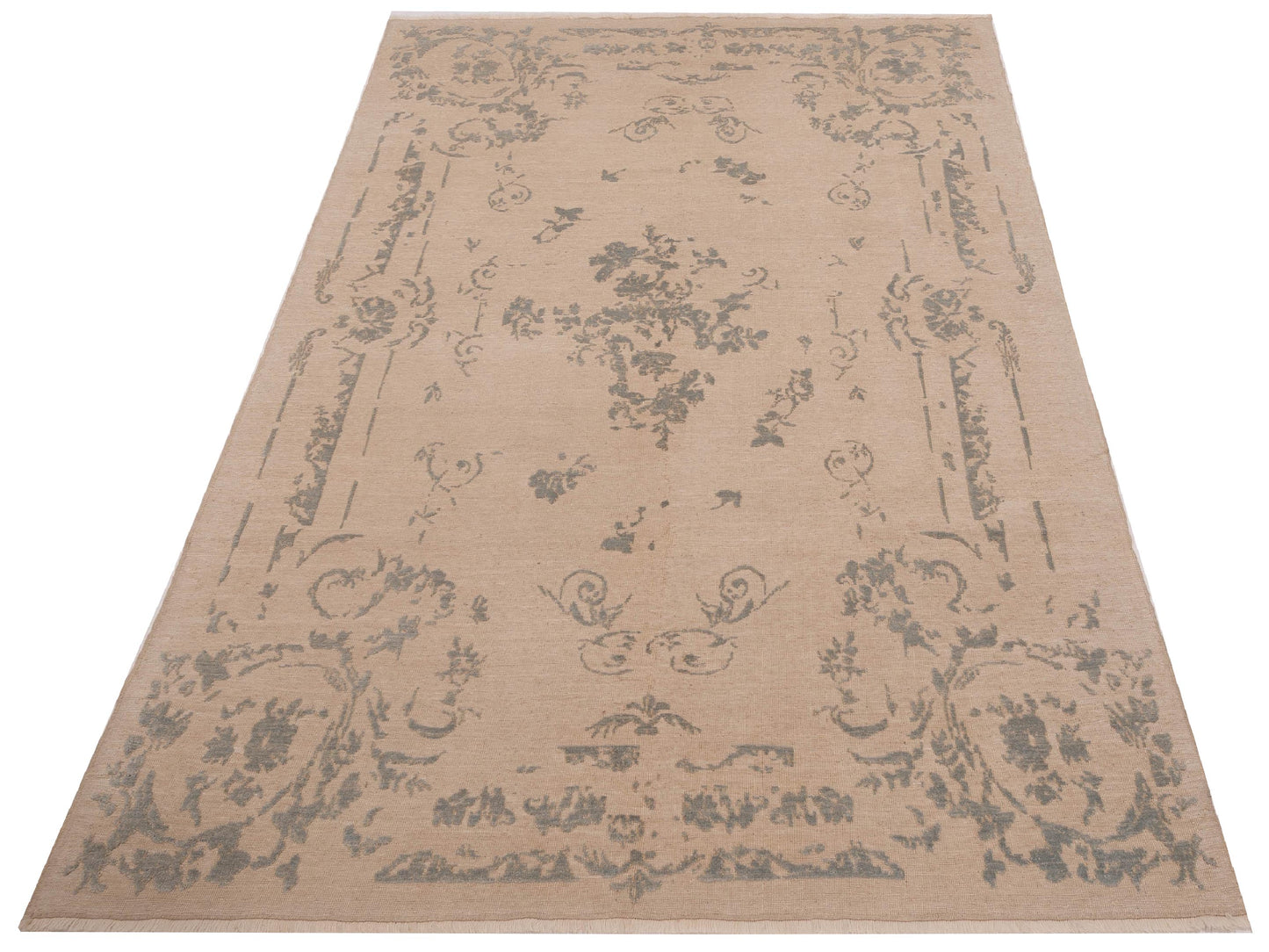 Defne Clove Ivory Blue 6.6x9.7 Hand Knotted Rug