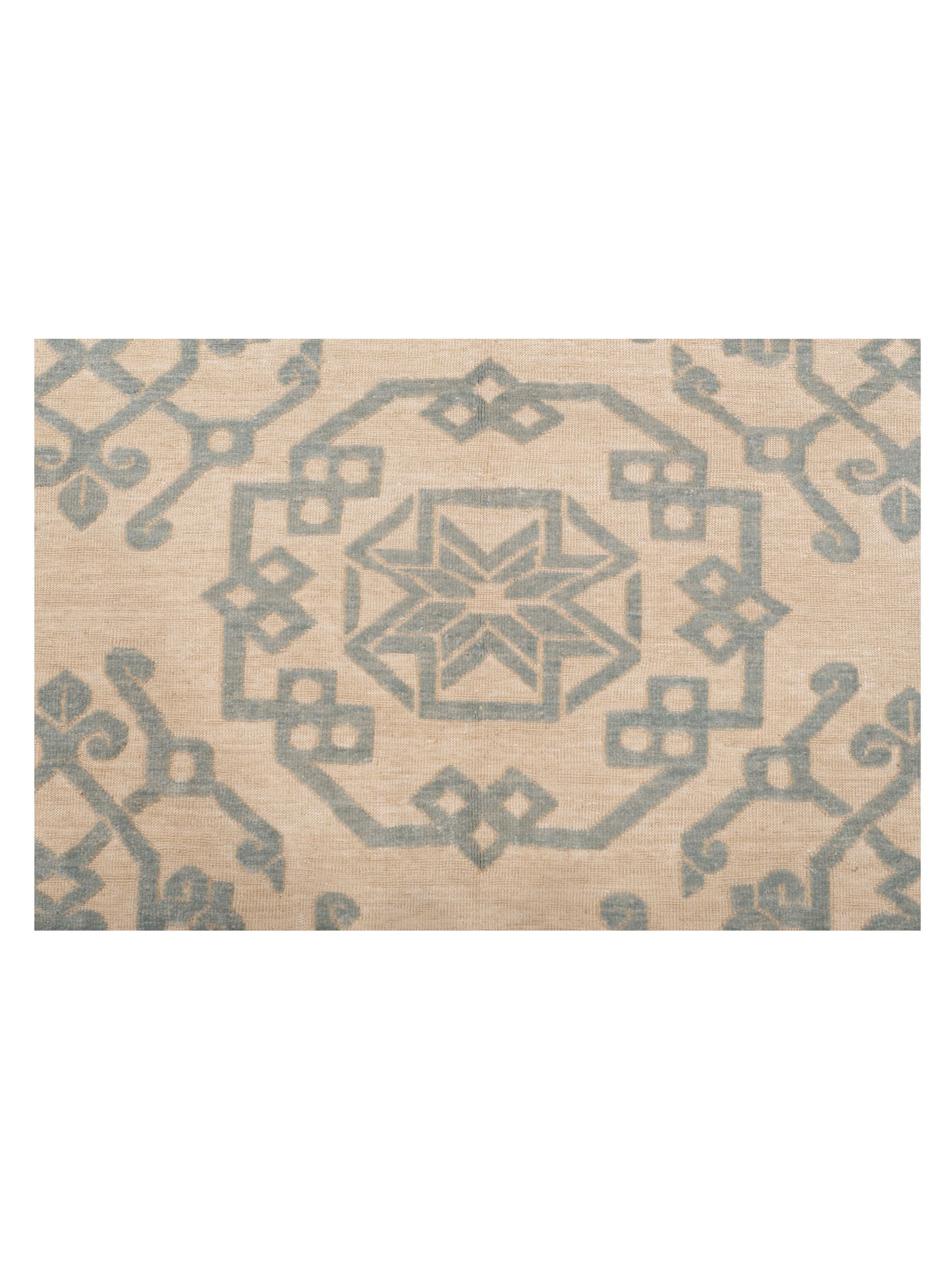 Defne Leaf Ivory Light Blue 8x9.6 Hand Knotted Rug