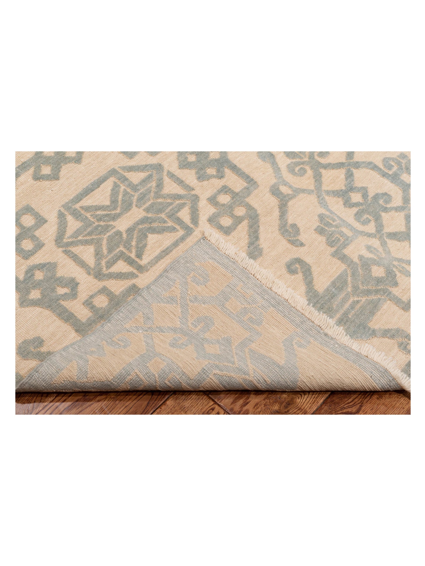Defne Leaf Ivory Light Blue 8x9.6 Hand Knotted Rug