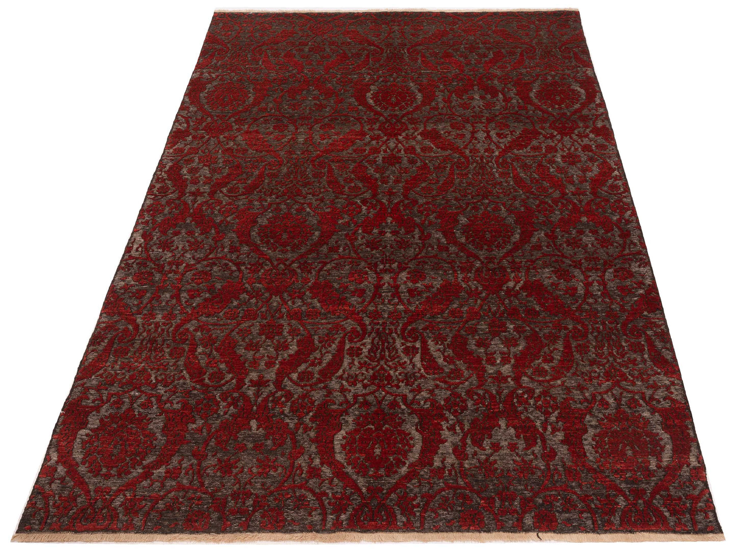 Defne Orchid Charcoal Red 6.7x9.8 Hand Knotted Rug