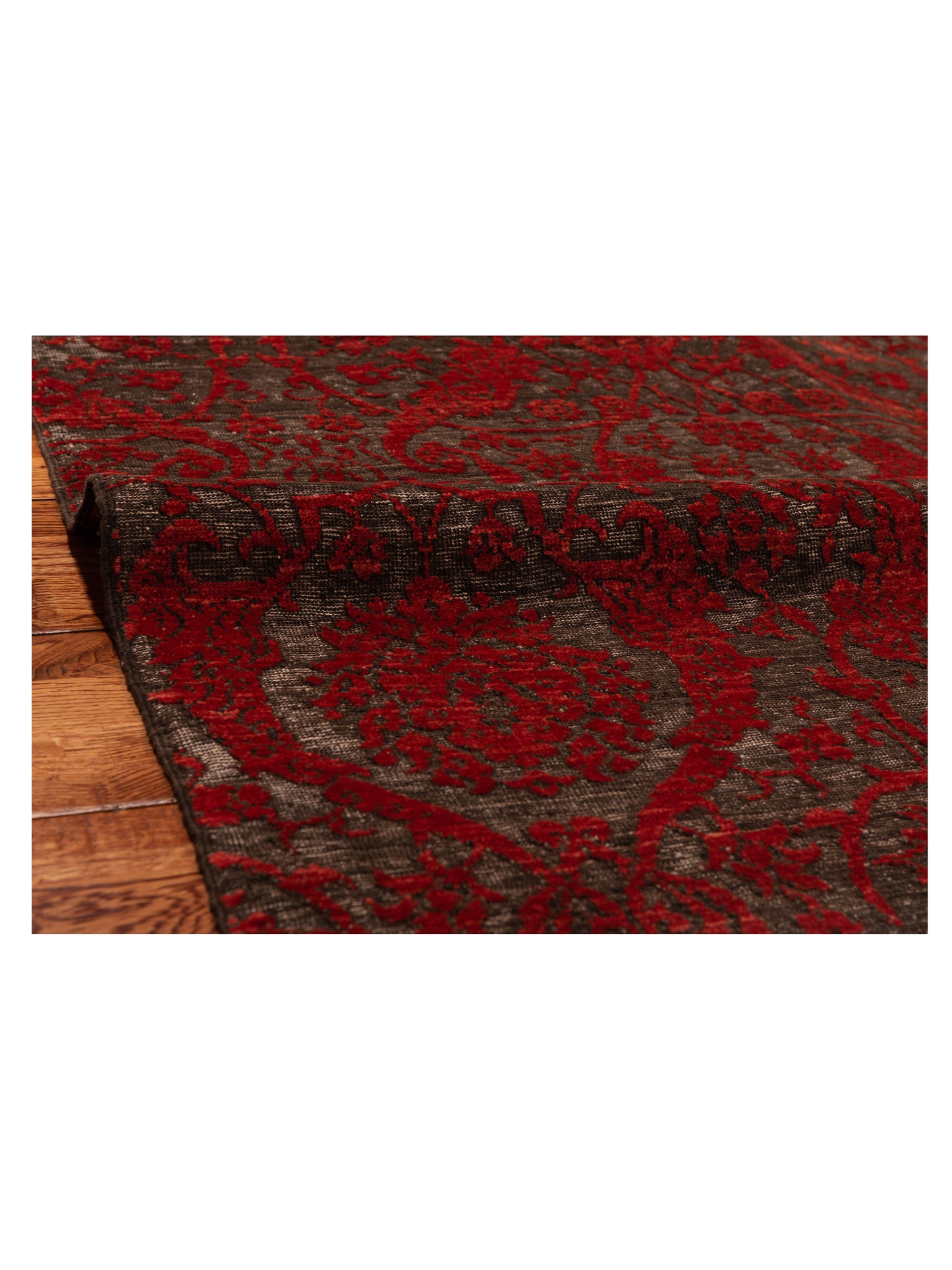 Defne Orchid Charcoal Red 6.7x9.8 Hand Knotted Rug