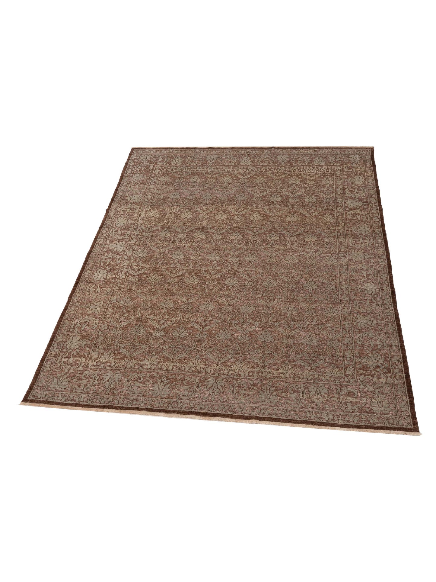 Defne Begonia Brown Silver 9.1x11.7 Hand Knotted Rug