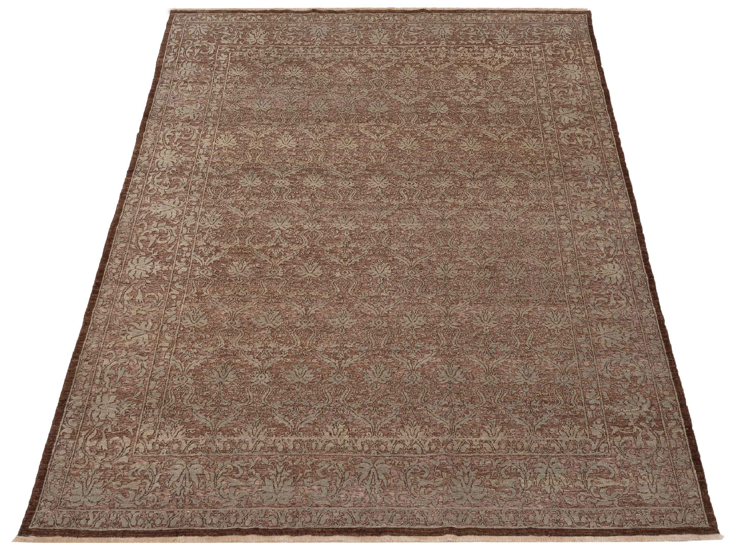 Defne Begonia Brown Silver 9.1x11.7 Hand Knotted Rug