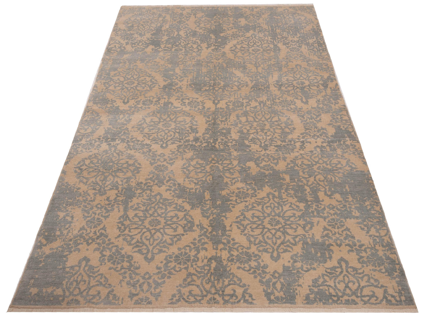 Defne Beony Ivory Ice Blue 6.8x10.2 Hand Knotted Rug