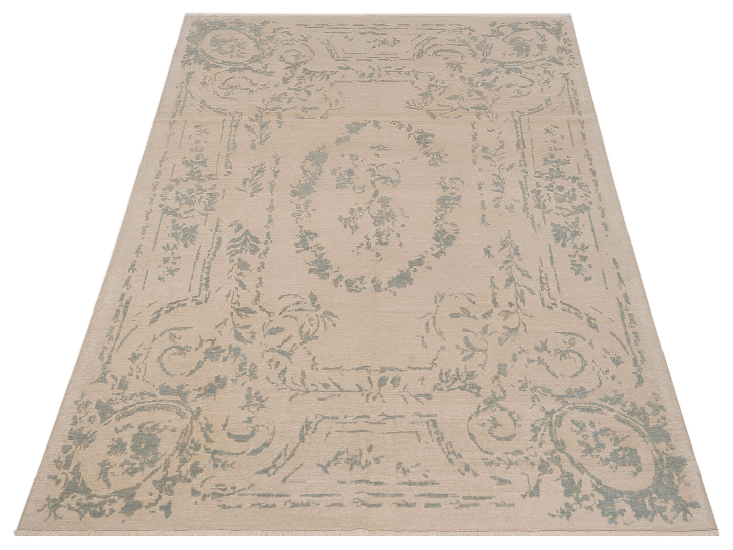 Defne Aster Ivory Blue 7.7x9.9 Hand Knotted Rug