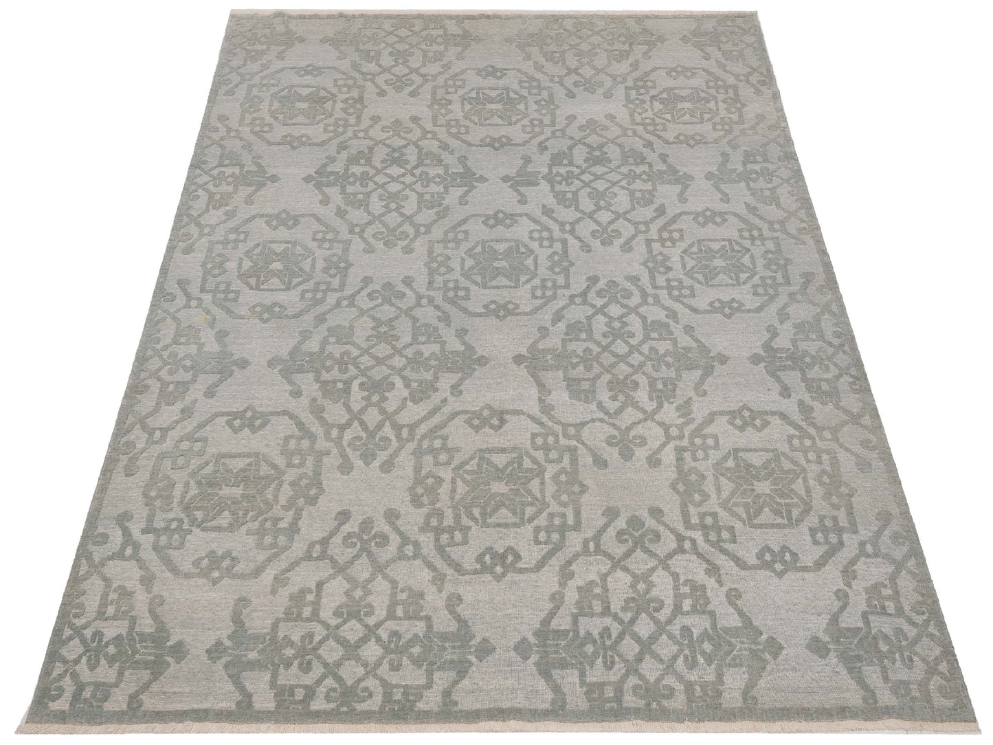 Defne Leaf Ice Blue Ice Blue 8x9.5 Hand Knotted Rug