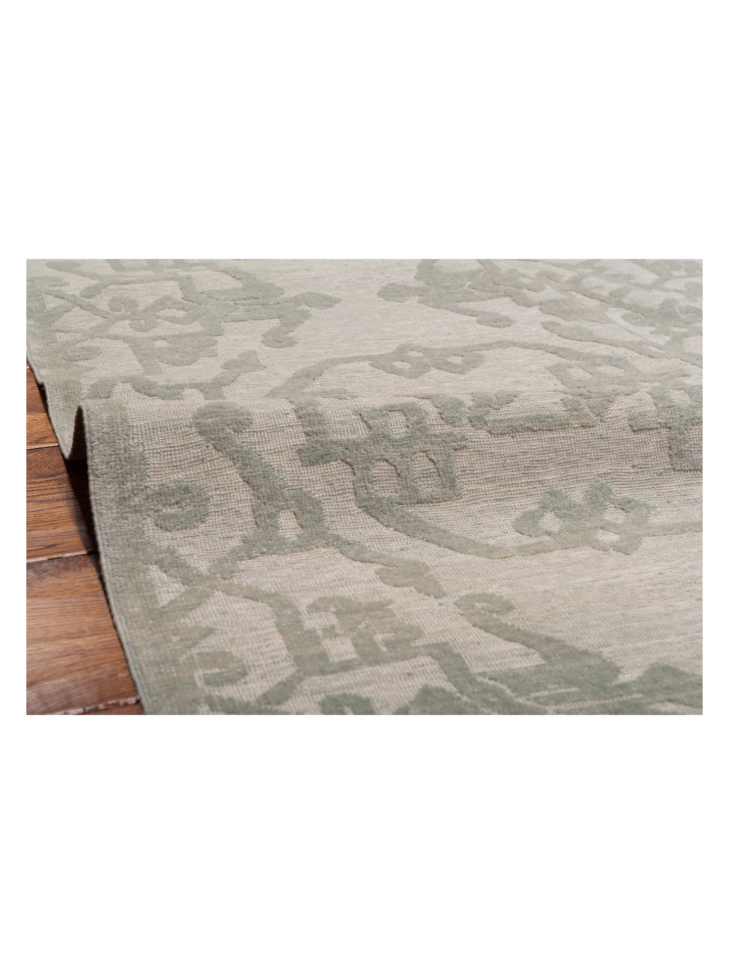 Defne Leaf Ice Blue Ice Blue 8x9.5 Hand Knotted Rug