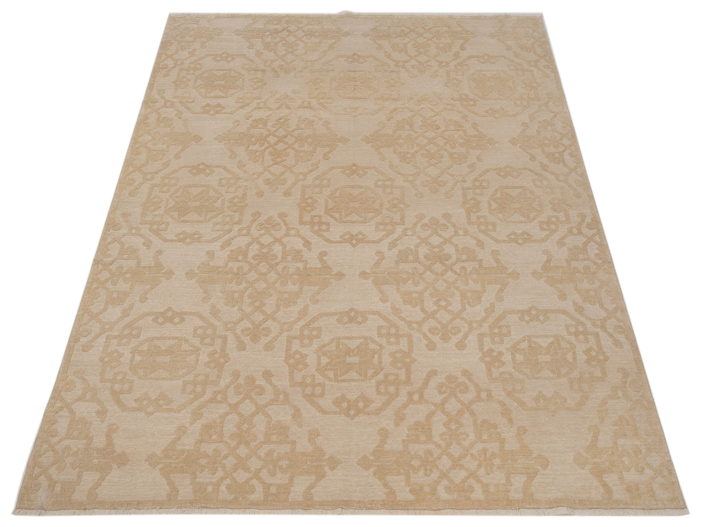 Defne Leaf Ivory Ivory 8.2x9.6 Hand Knotted Rug