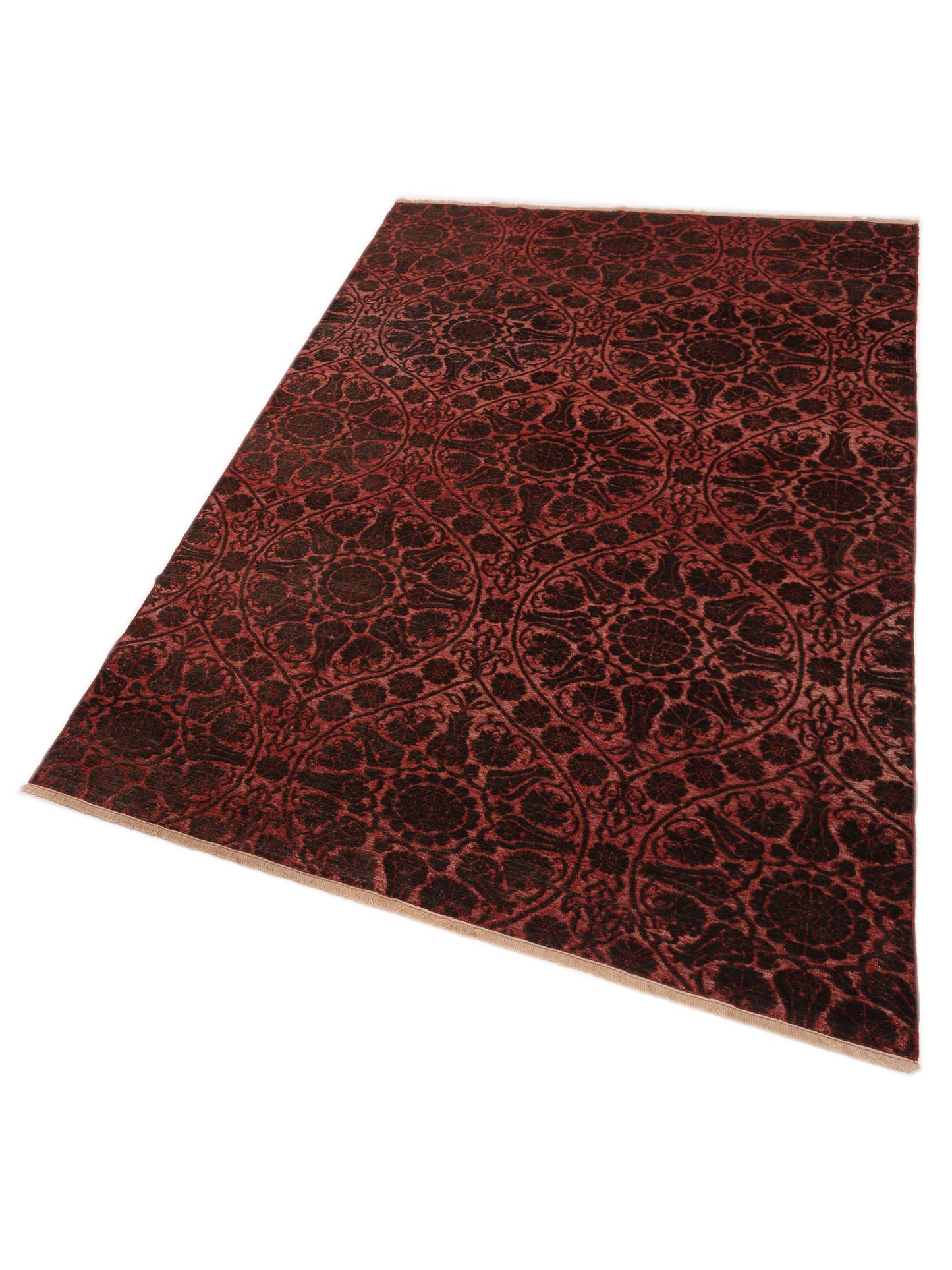 Defne Lotus Charcoal Red 6.6x10 Hand Knotted Rug