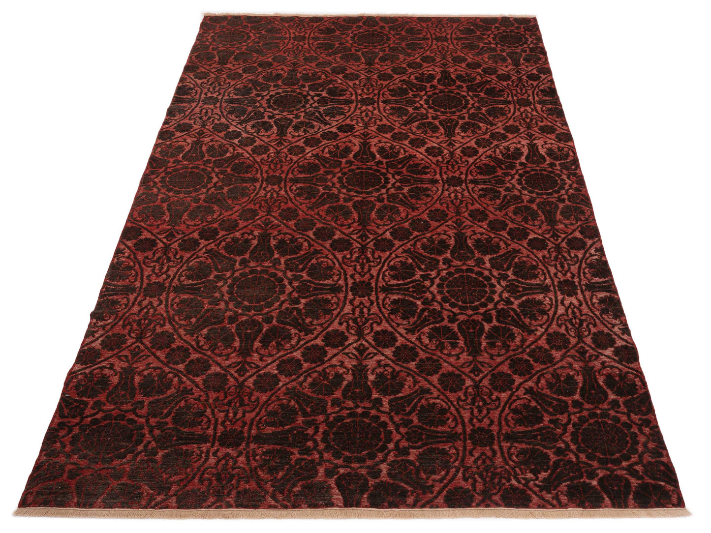 Defne Lotus Charcoal Red 6.6x10 Hand Knotted Rug