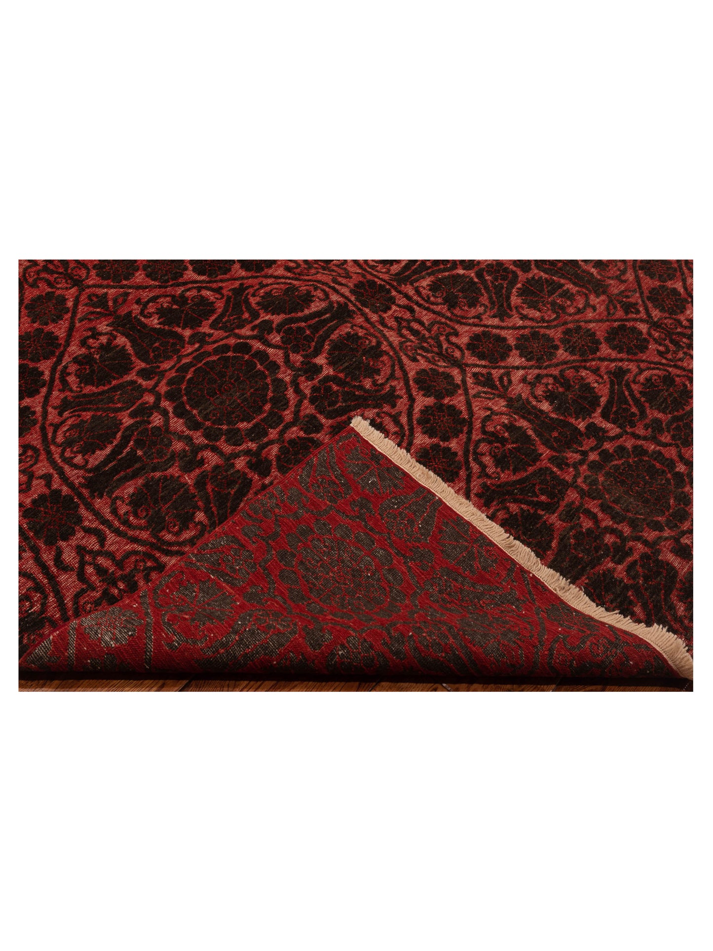 Defne Lotus Charcoal Red 6.6x10 Hand Knotted Rug