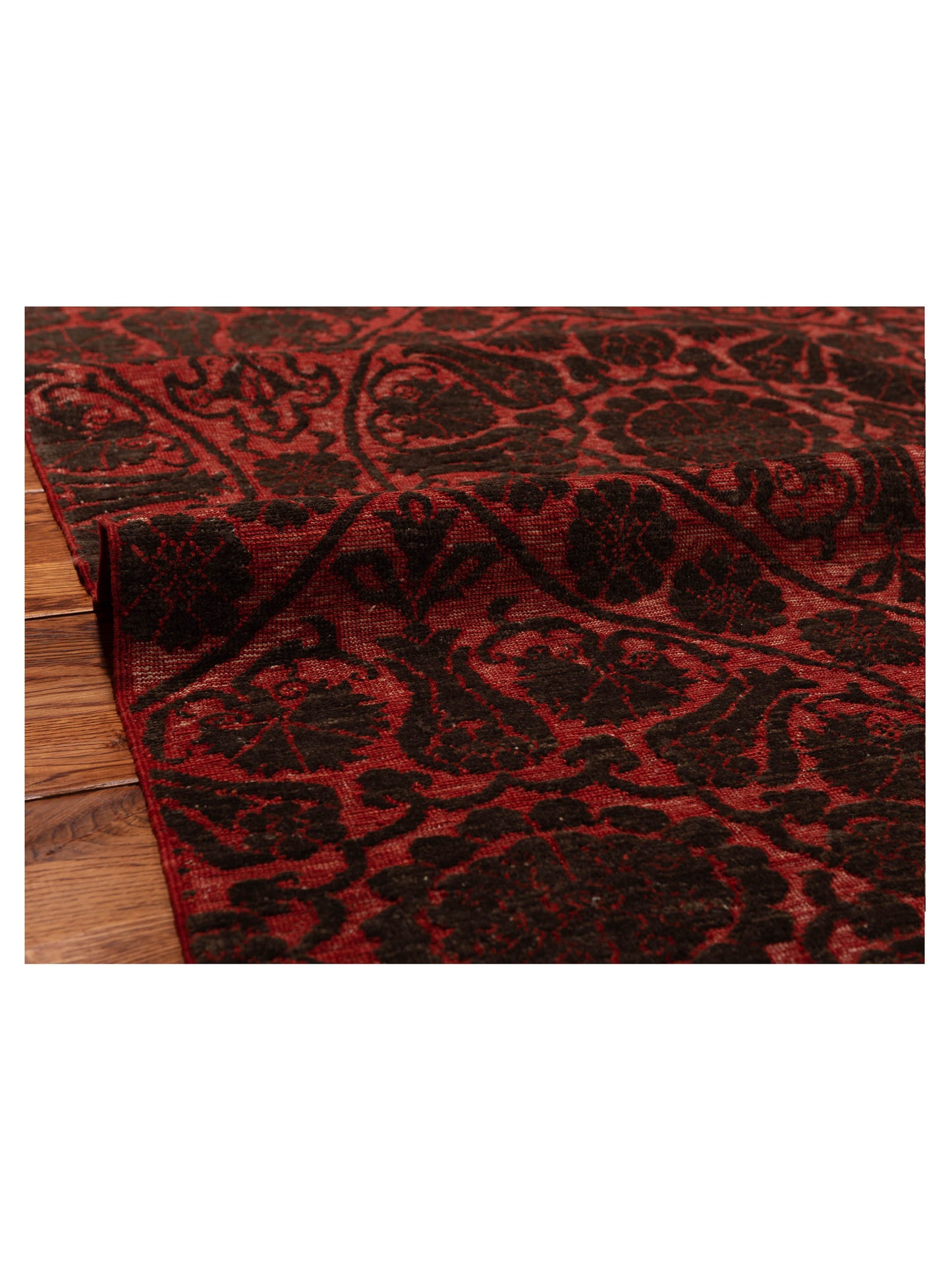 Defne Lotus Charcoal Red 6.6x10 Hand Knotted Rug