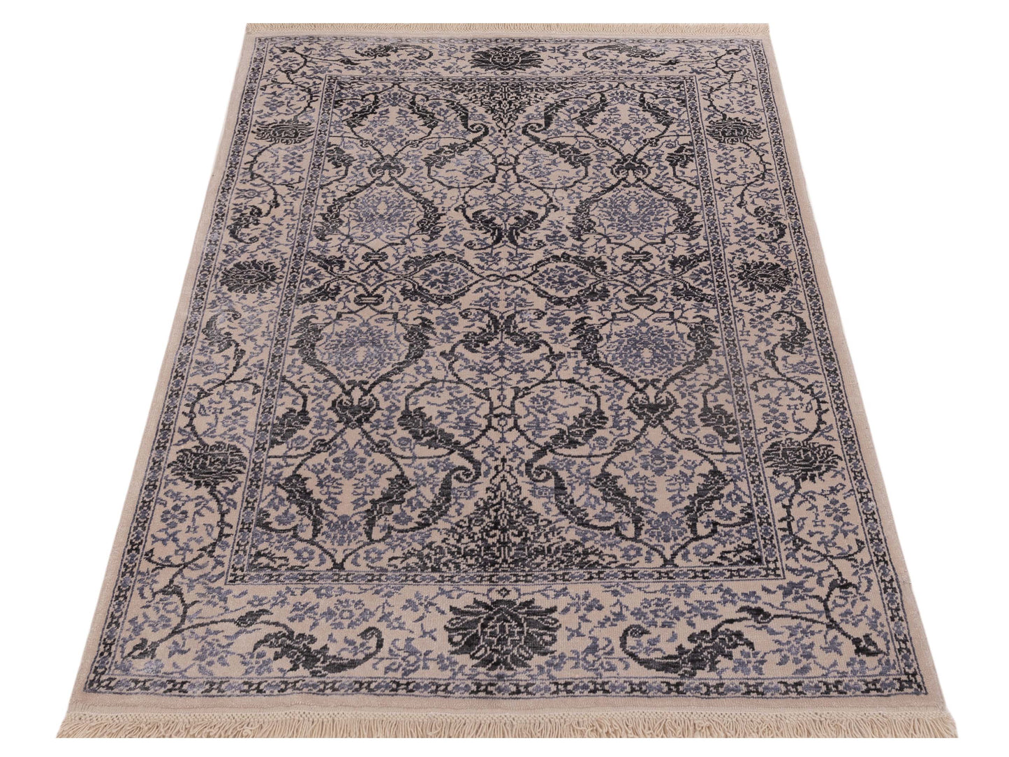 Defne Orchid Ivory Charcoal 4.2x5.10 Hand Knotted Rug