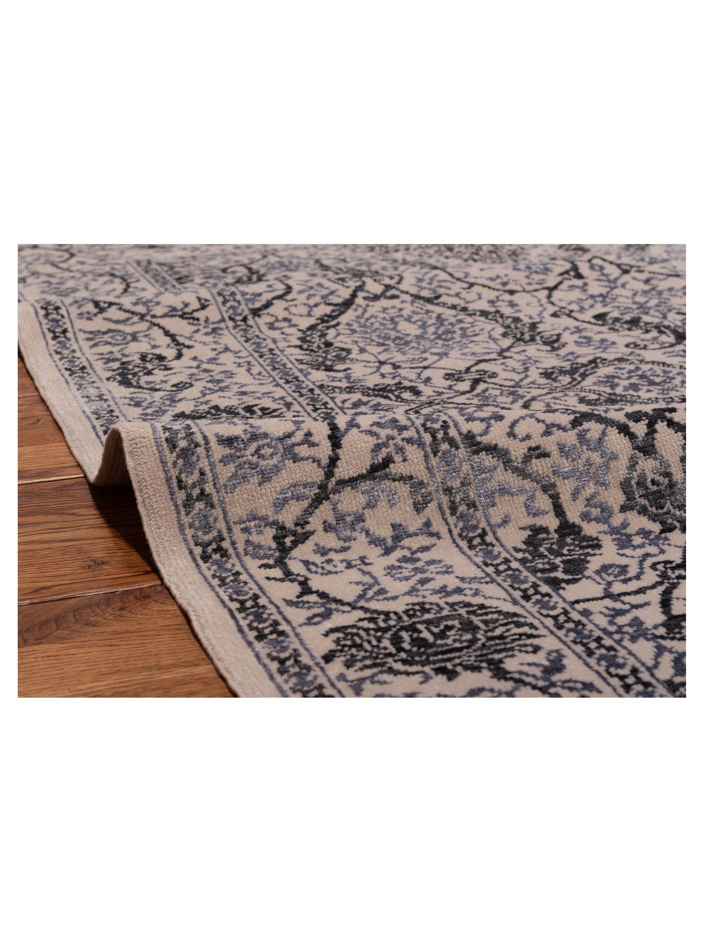 Defne Orchid Ivory Charcoal 4.2x5.10 Hand Knotted Rug