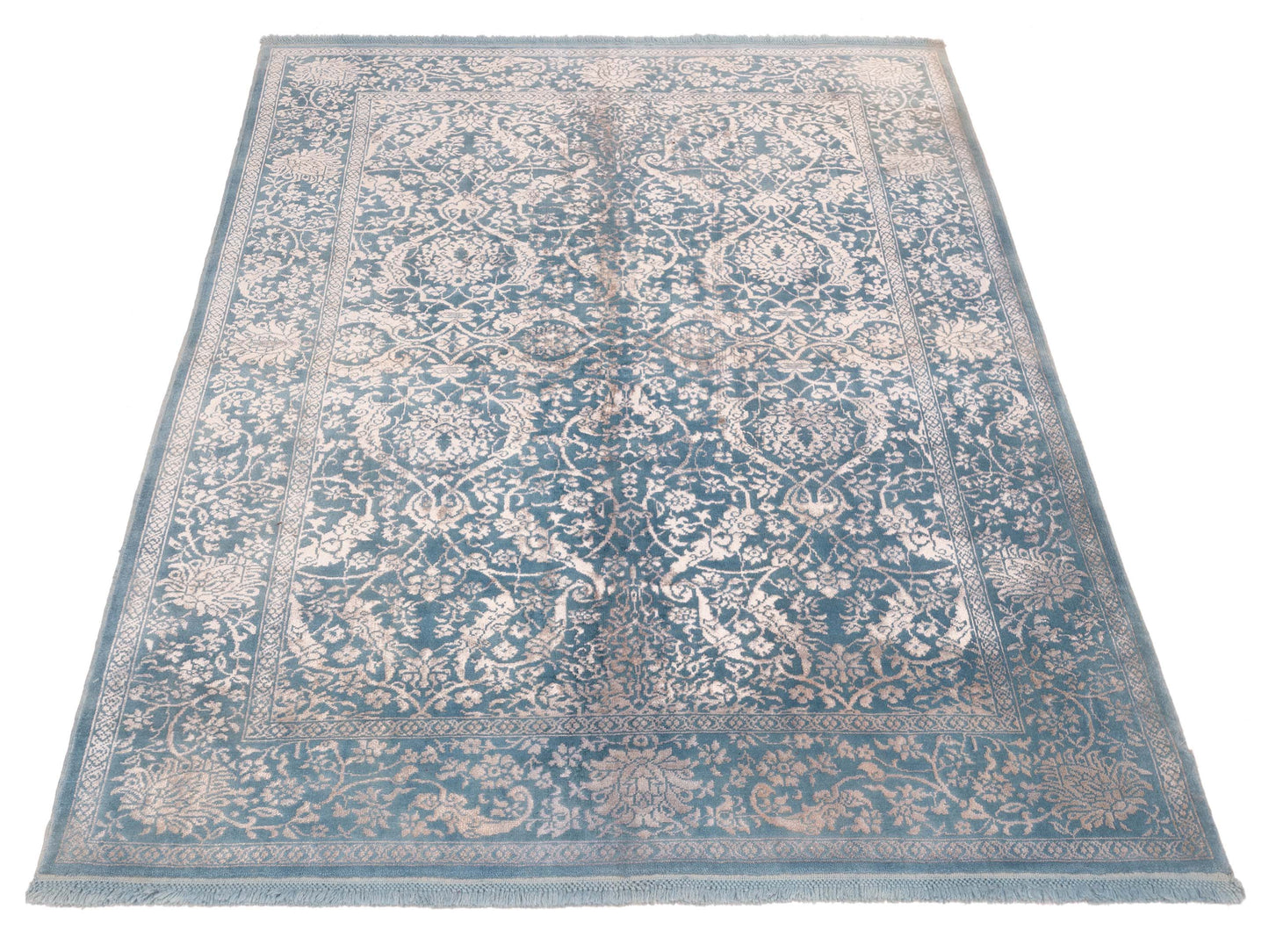 Defne Lotus Blue Ivory 5.8x7.5 Hand Knotted Rug