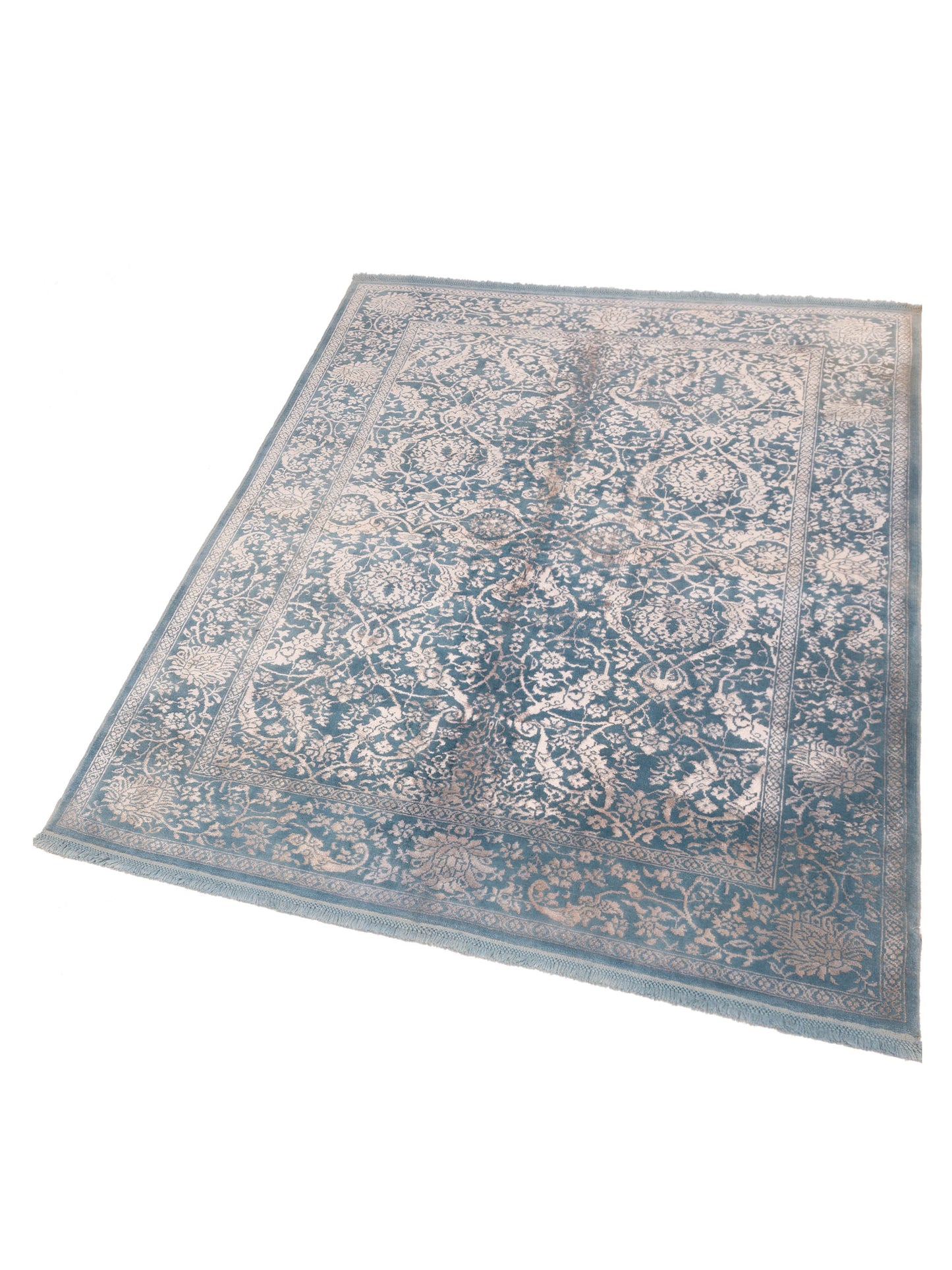 Defne Lotus Blue Ivory 5.8x7.5 Hand Knotted Rug