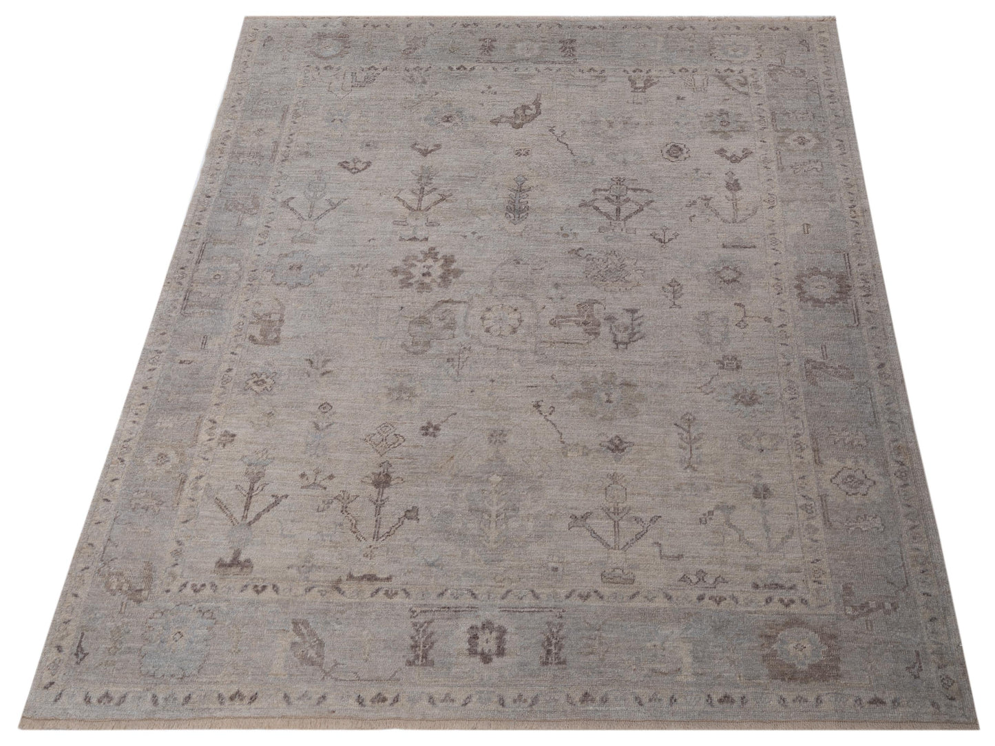 Angora Oushak 147768 Ivory Light Silver 8.3x9 Hand Knotted Rug