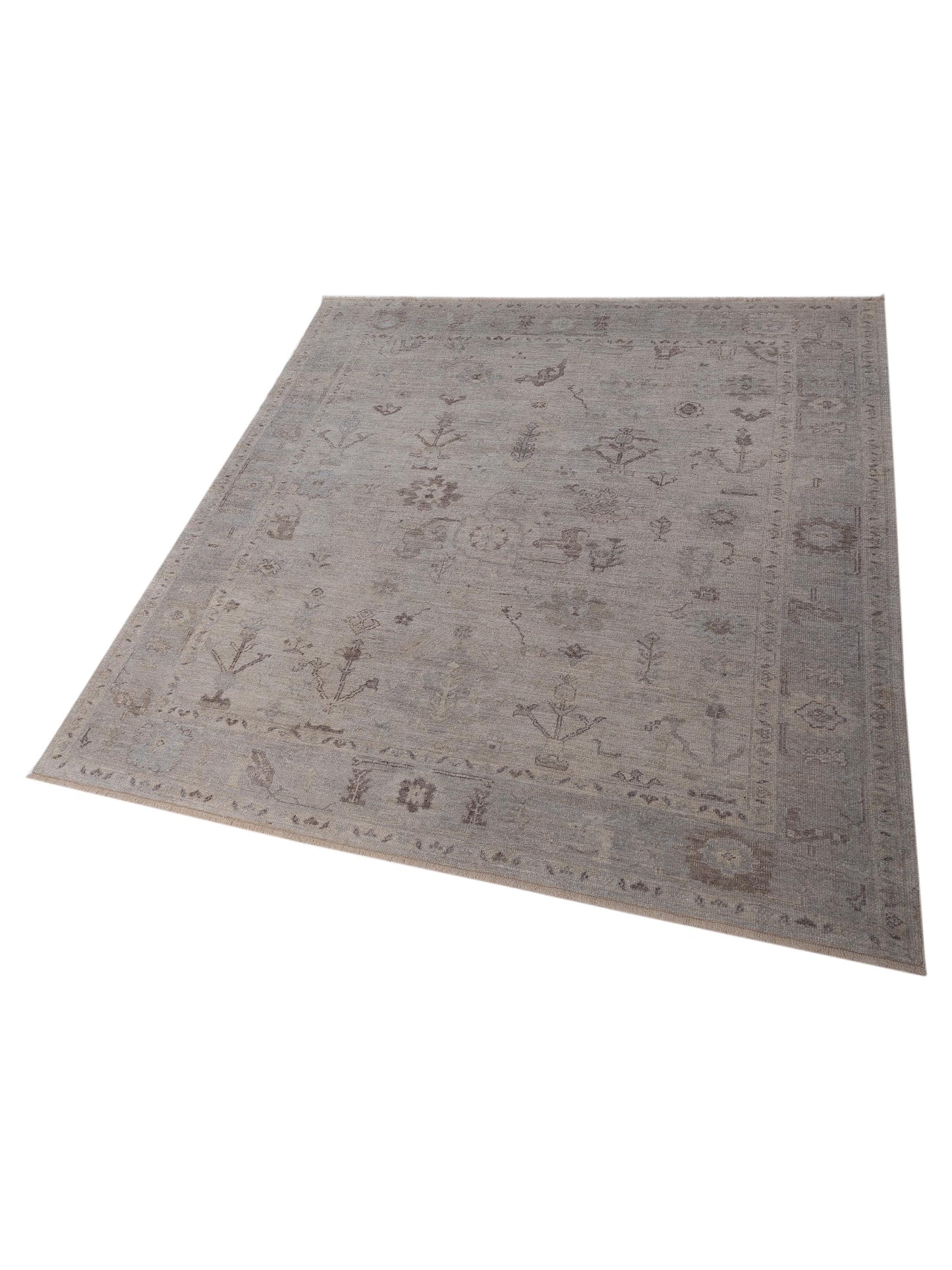 Angora Oushak 147768 Ivory Light Silver 8.3x9 Hand Knotted Rug