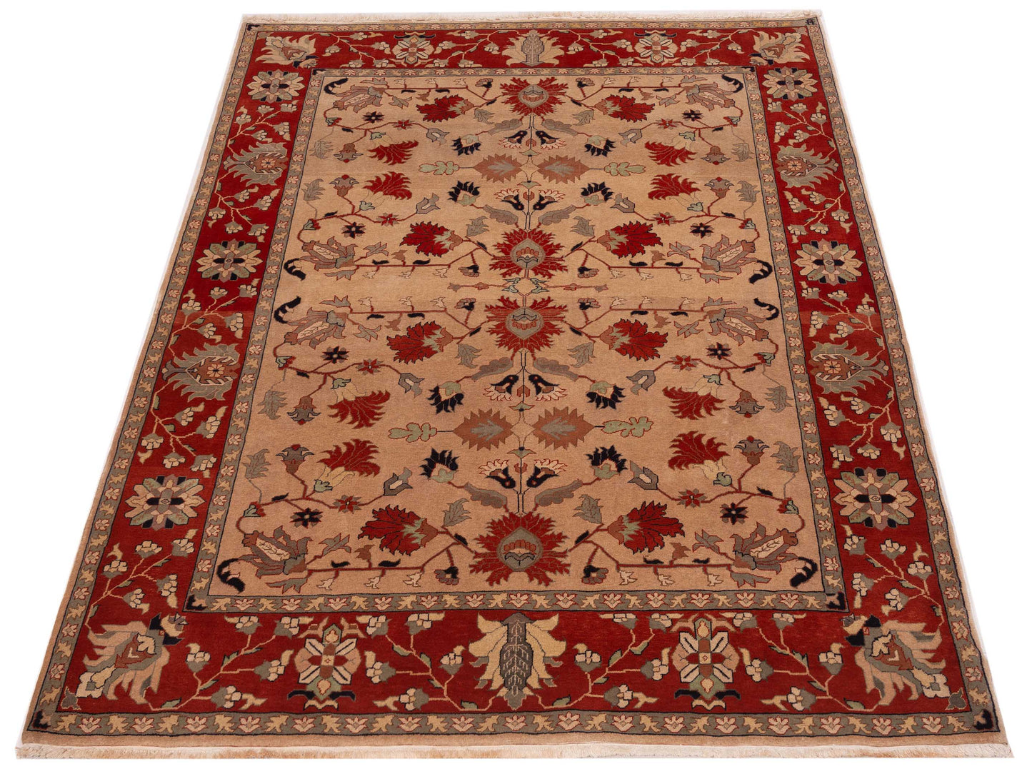 Elvan Azlema Beige Rust 6.10x8.1 Hand Knotted Rug