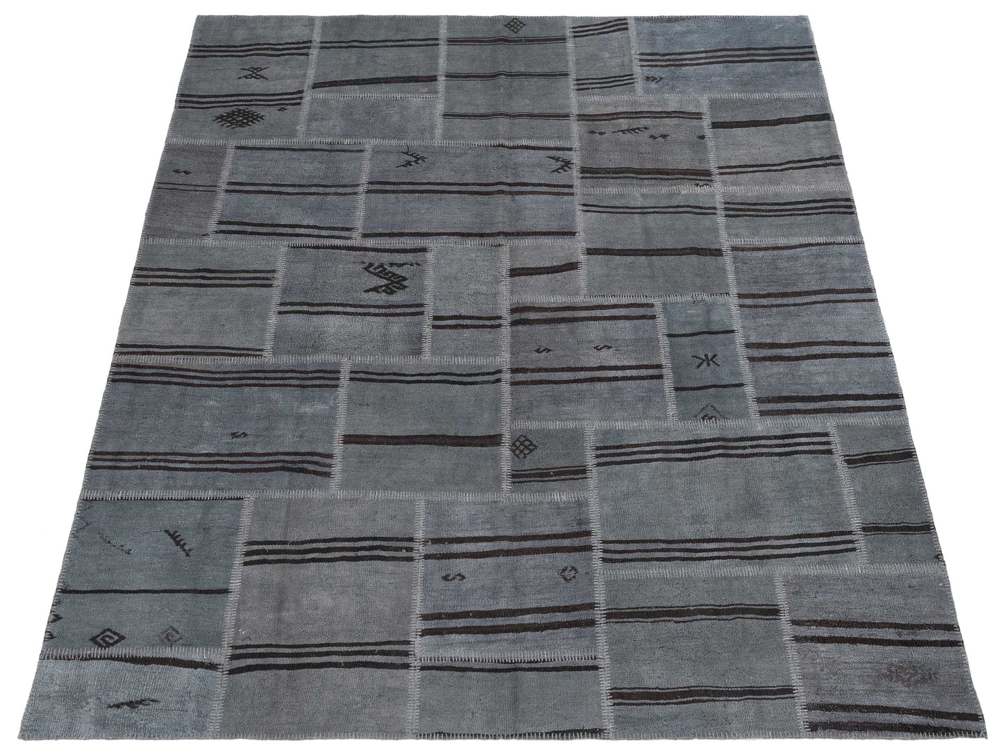 Turkish Vestige Patchwork 147799 Gray Gray 8.3x9.10 Hand Knotted Rug