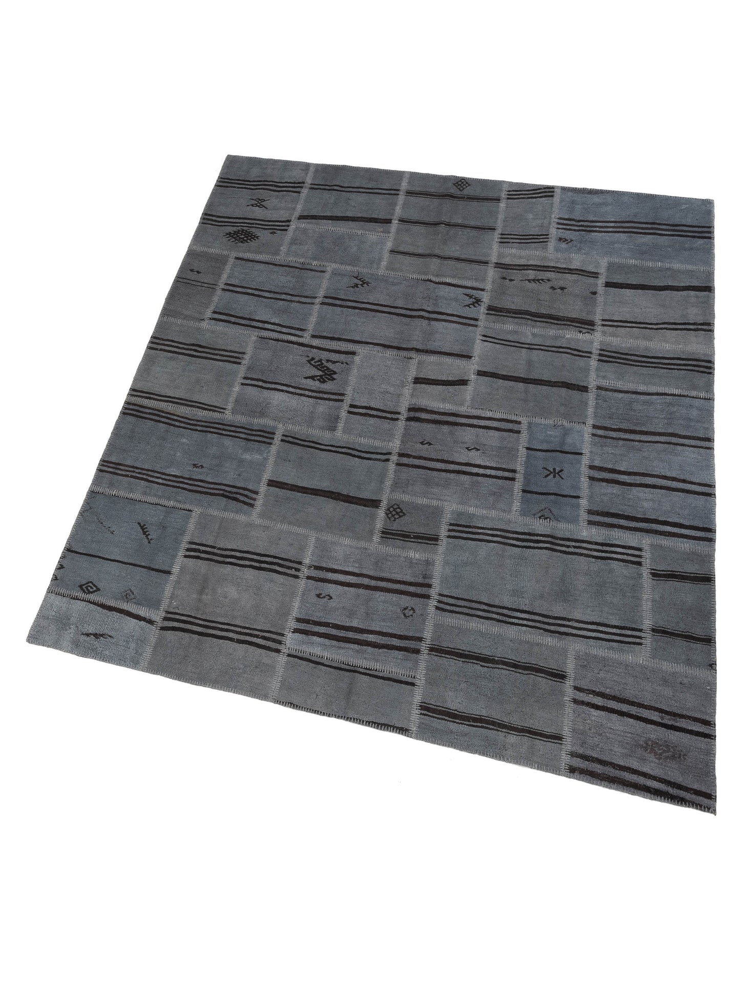 Turkish Vestige Patchwork 147799 Gray Gray 8.3x9.10 Hand Knotted Rug