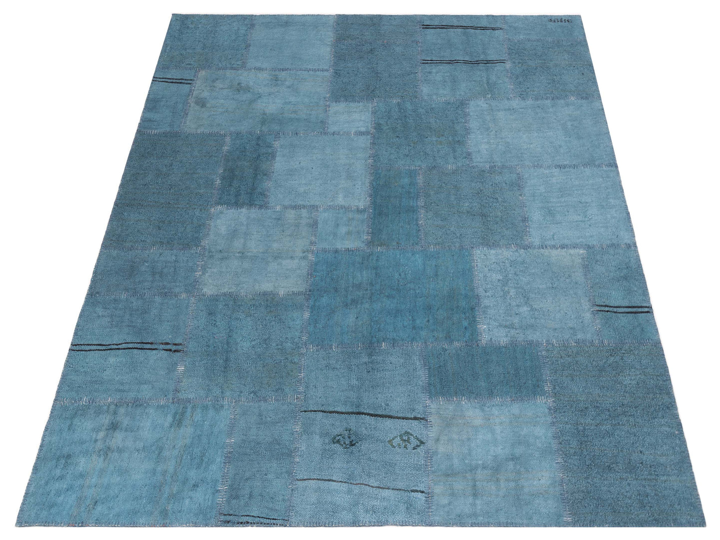 Turkish Vestige Patchwork 147800 Blue Blue 8.3x9.10 Hand Knotted Rug