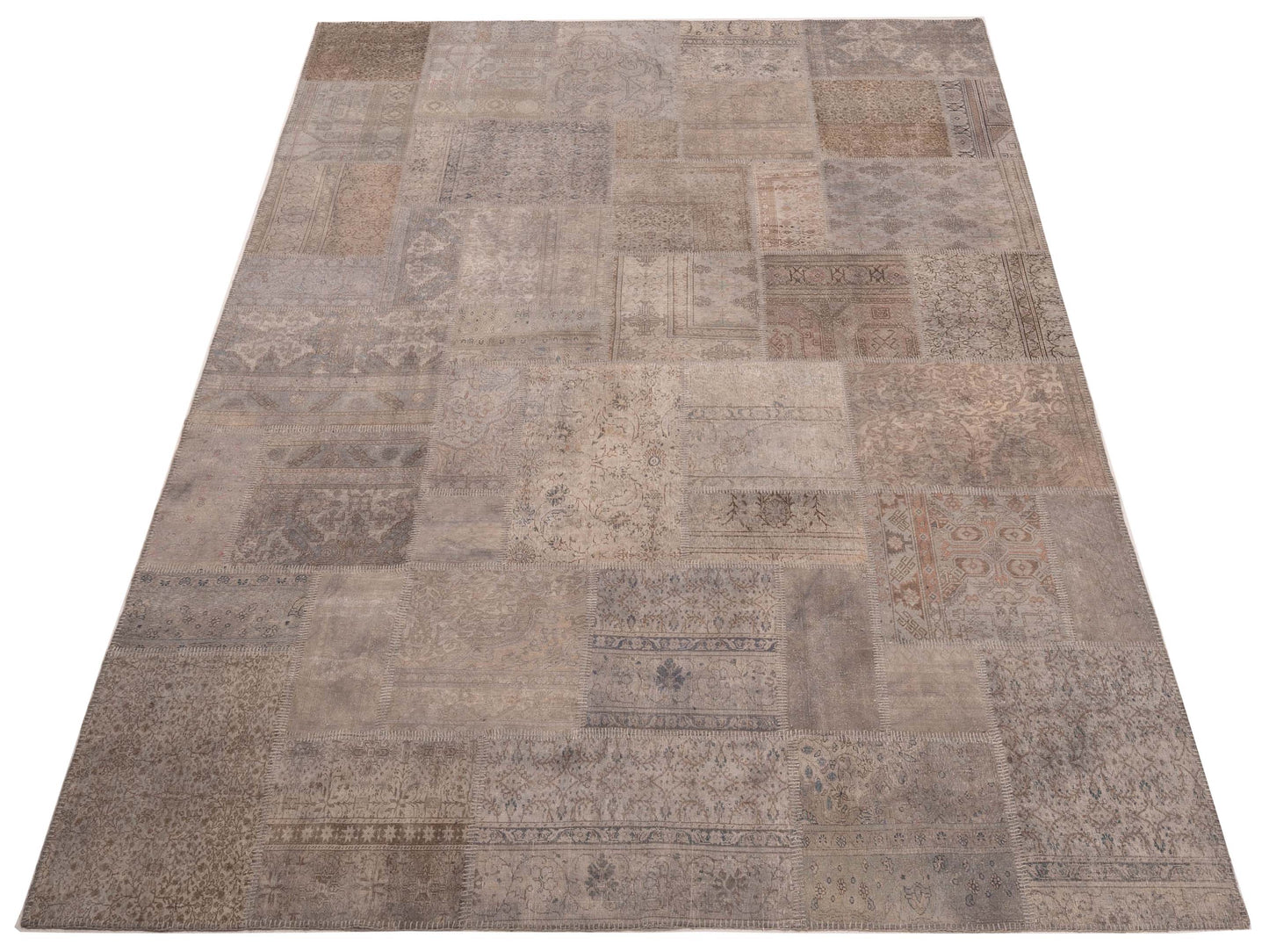 Turkish Vestige Patchwork 147807 Gray Gray 9x12 Hand Knotted Rug