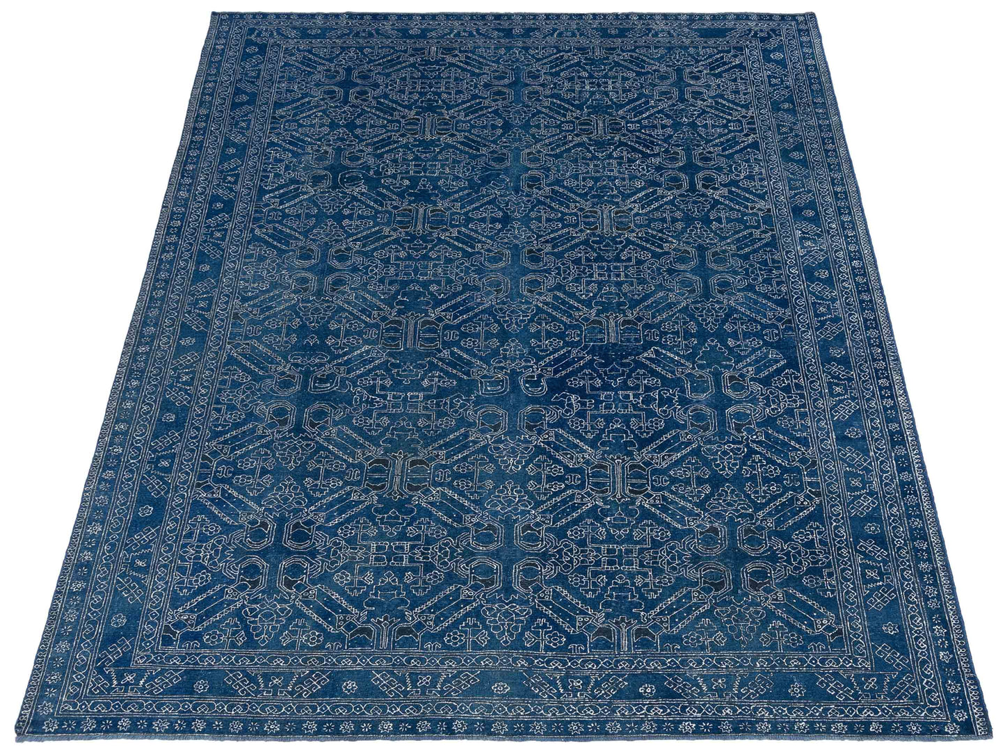 Vintage 147825 Blue Blue 7.9x10.11 Hand Knotted Rug