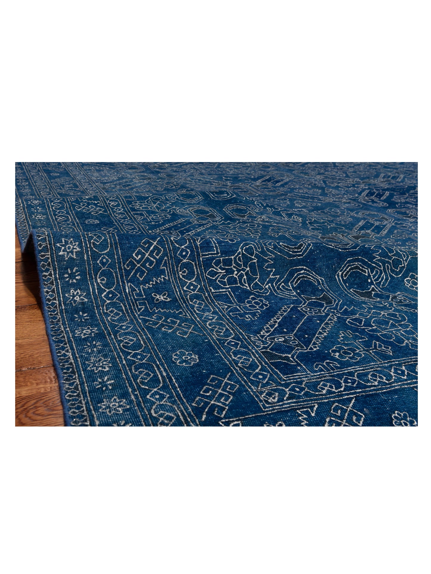 Vintage 147825 Blue Blue 7.9x10.11 Hand Knotted Rug