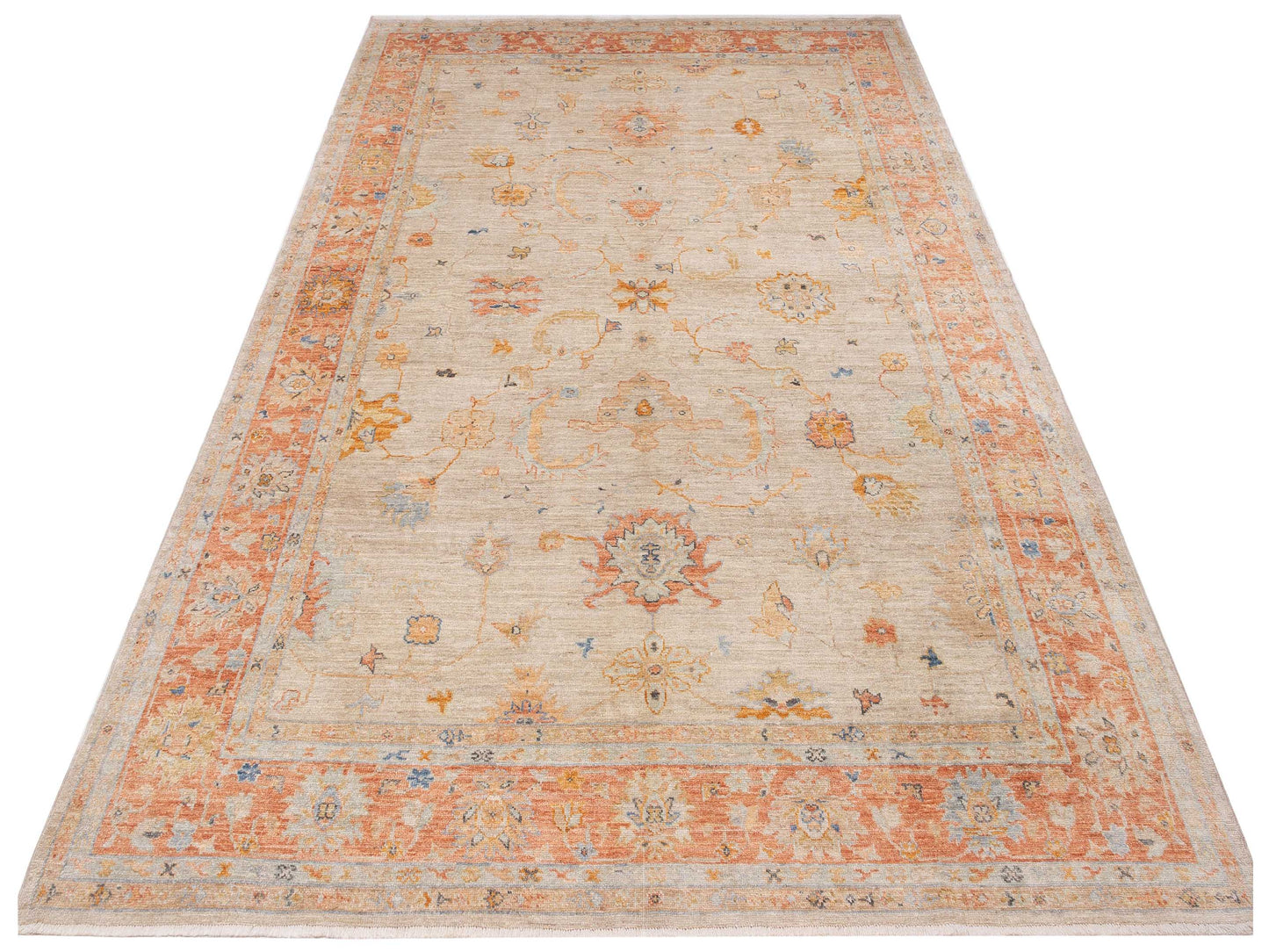Angora Oushak 147969 Ivory Rust 9.11x13.6 Hand Knotted Rug