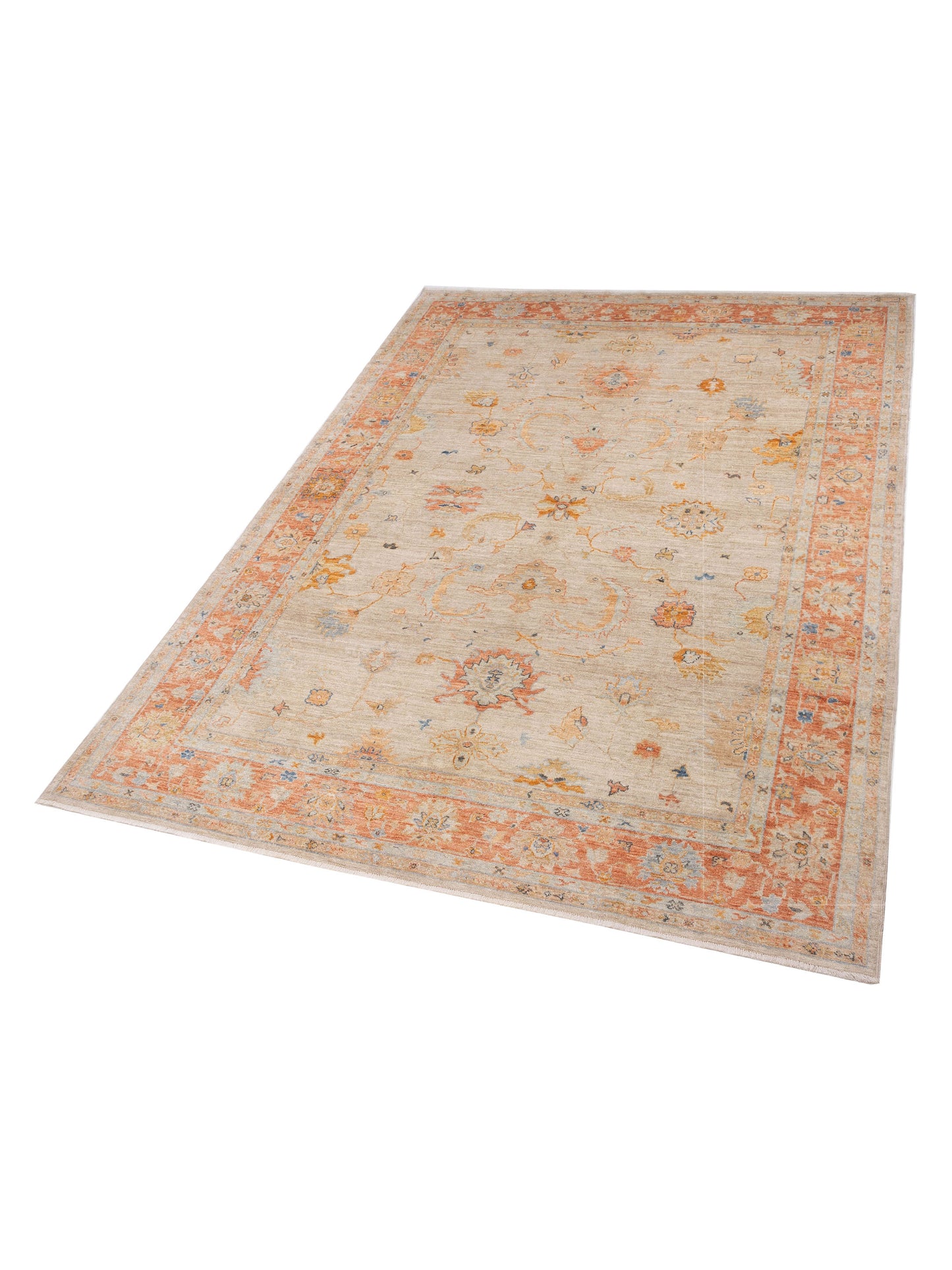 Angora Oushak 147969 Ivory Rust 9.11x13.6 Hand Knotted Rug