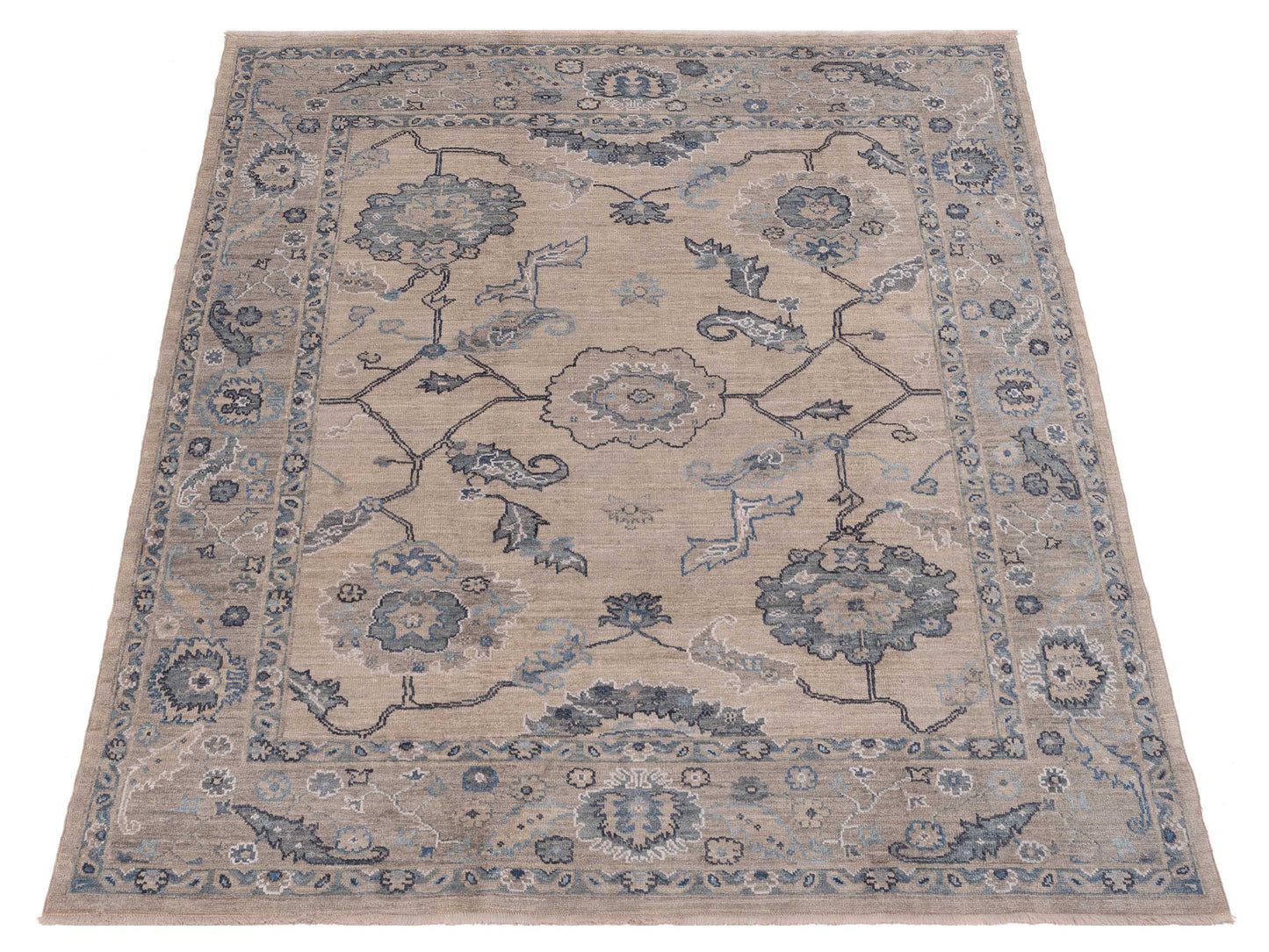 Angora Oushak 148009 Ivory Gray 8.1x9.6 Hand Knotted Rug