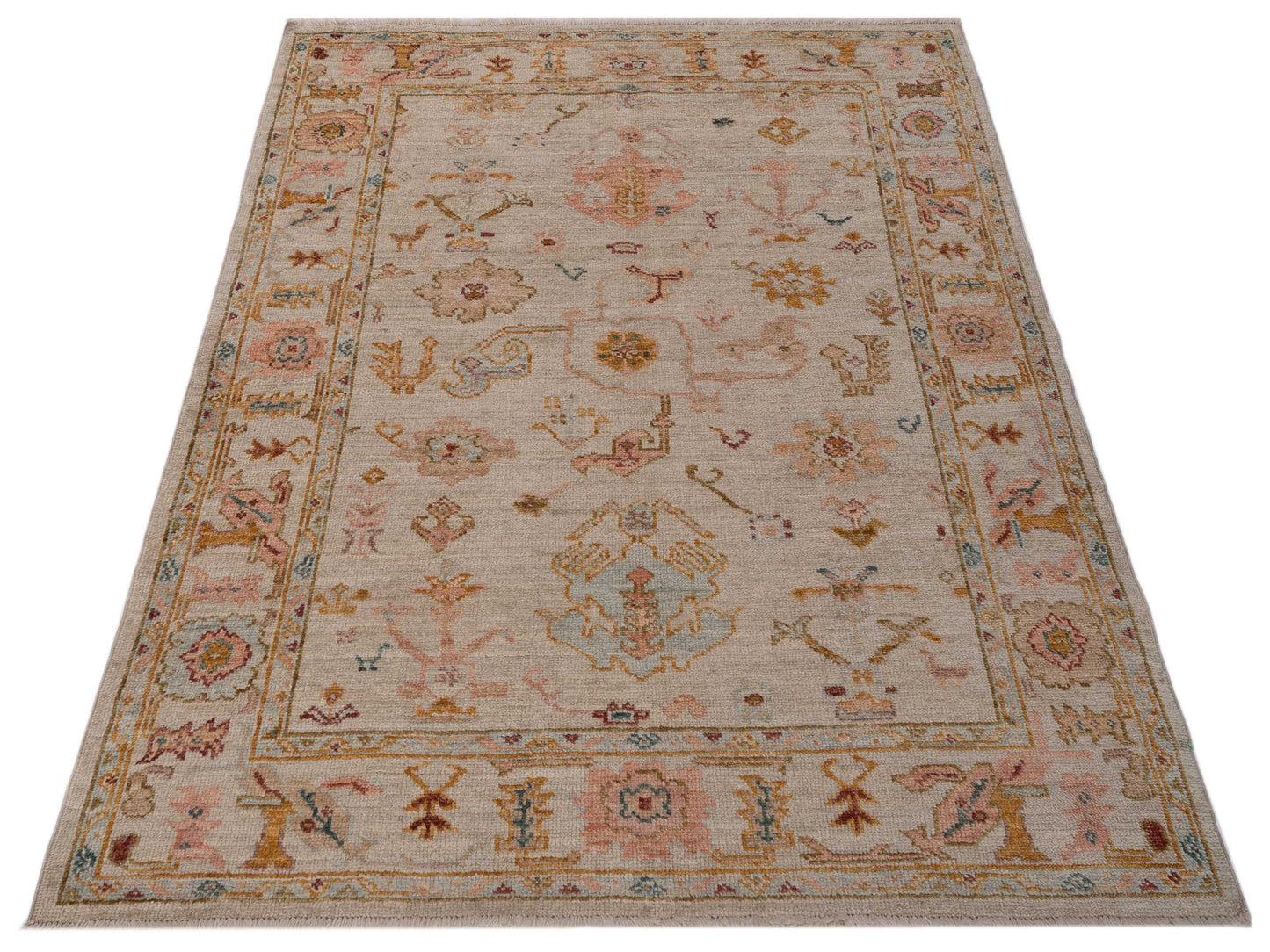 Angora Oushak 148034 Ivory Ivory 5.1x6.9 Hand Knotted Rug